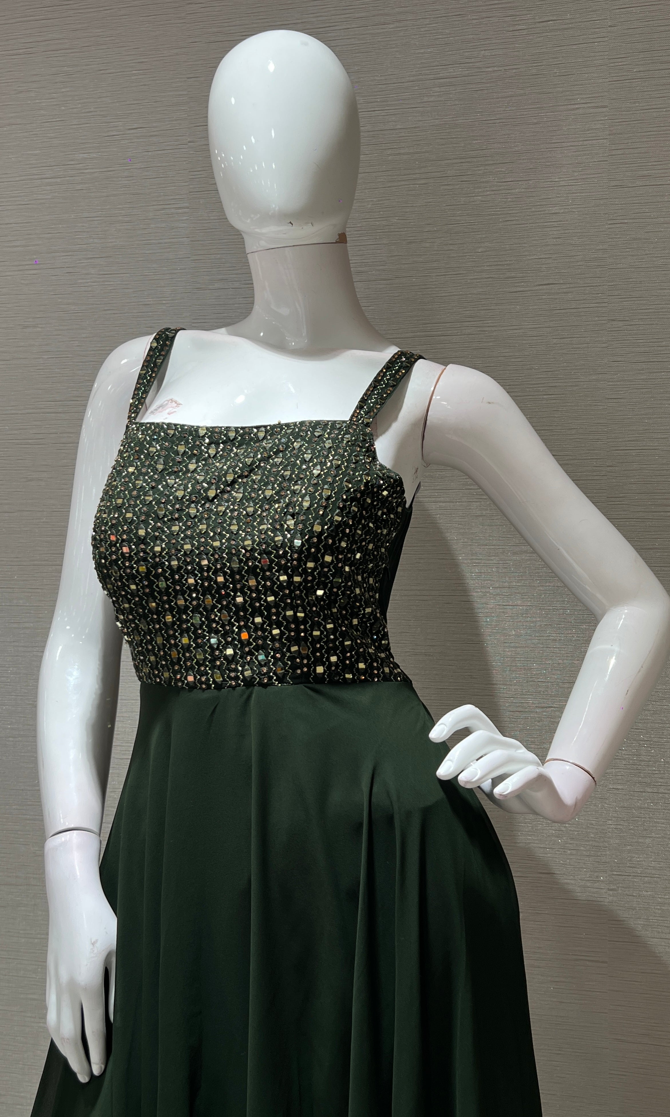 Green EMBROIDERED LONG DRESS ANARKALI