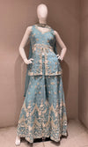 Blue Embellished Palazzo Set with Draped Dupatta
