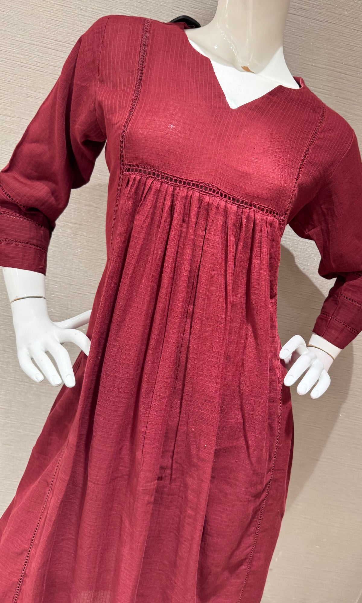 Maroon Mul Chanderi Tunic Kurta set with Dupatta