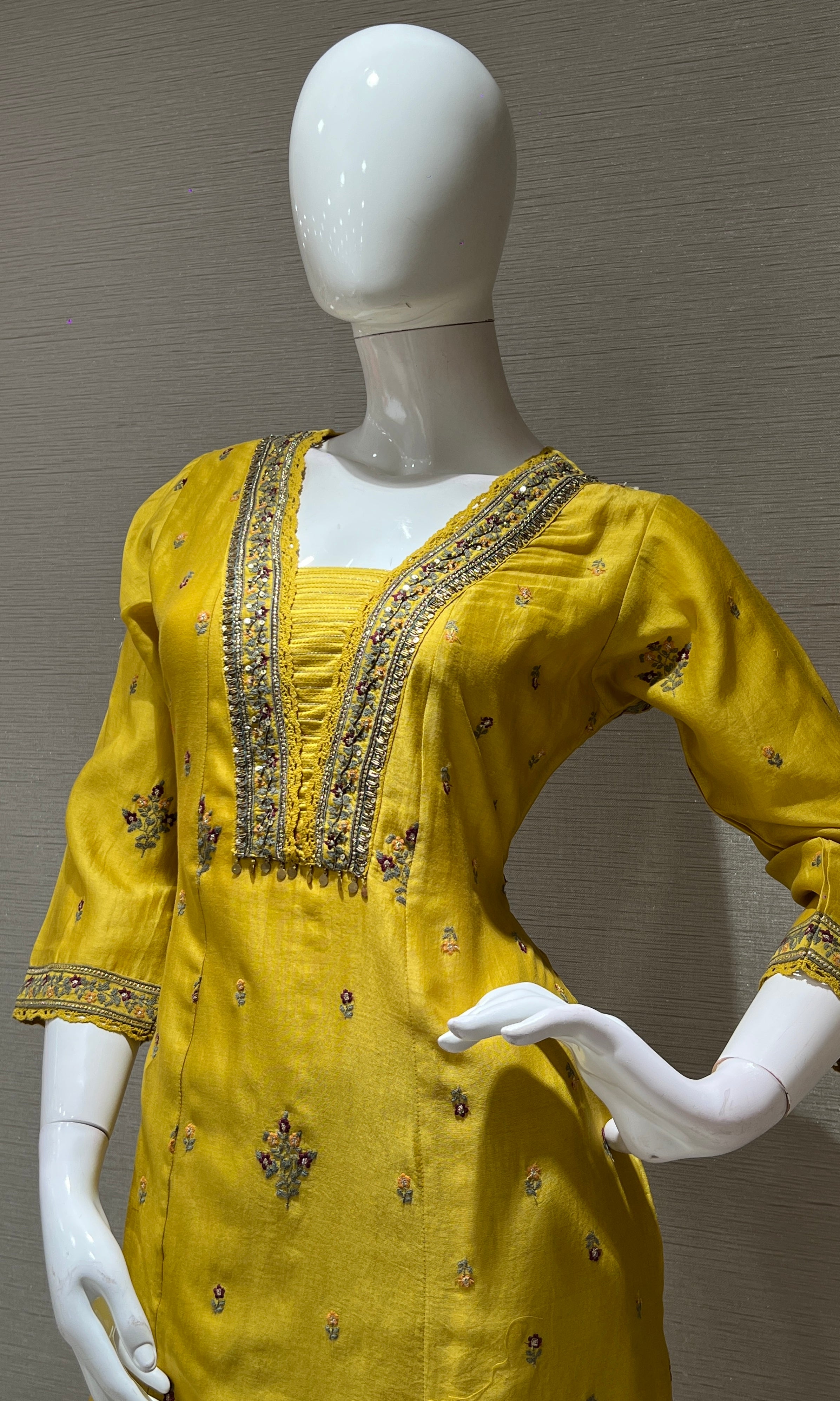 Mustard Yellow Embroidered Kurta Set