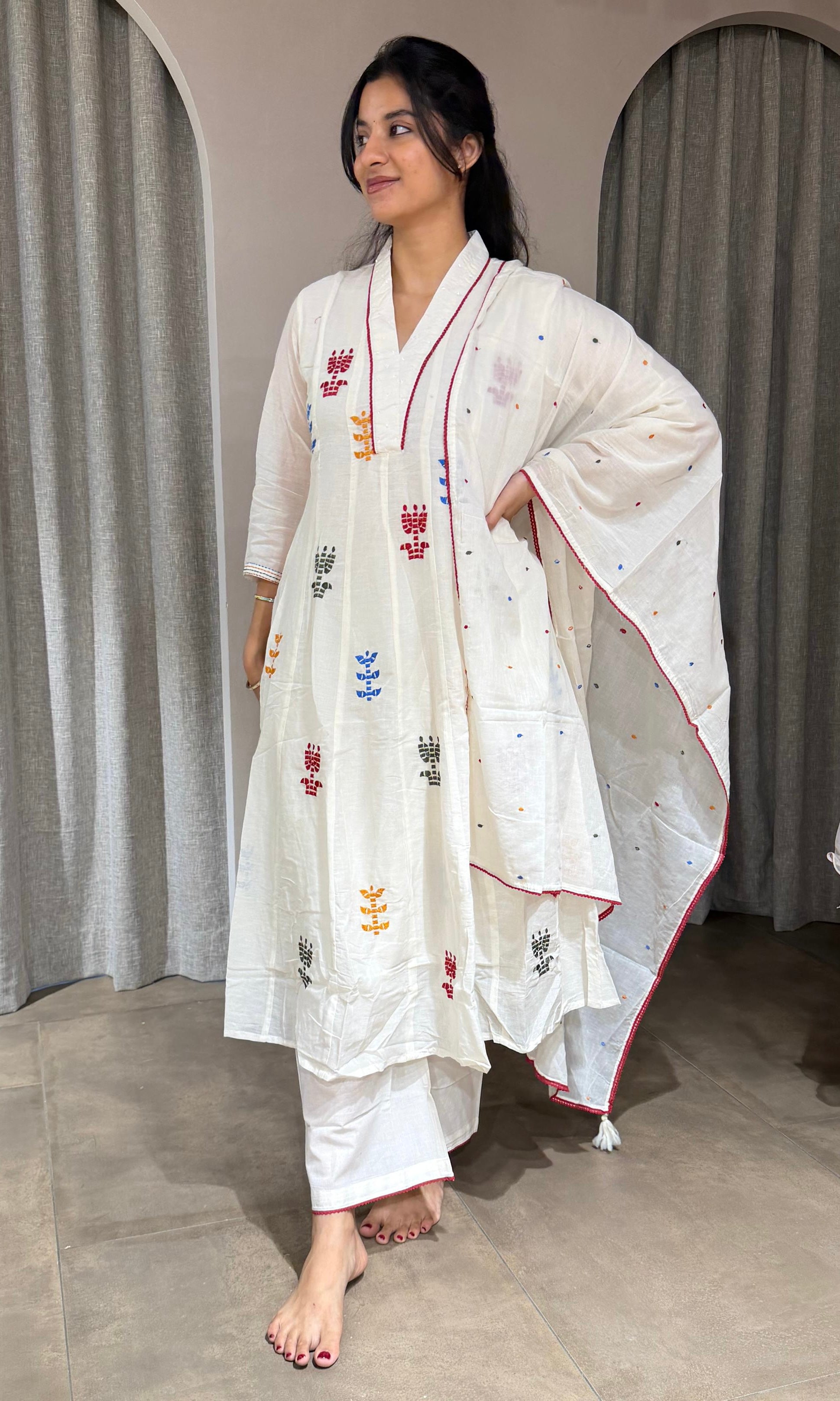 CREAM KURTA SET WITH PALAZZO PANTS
