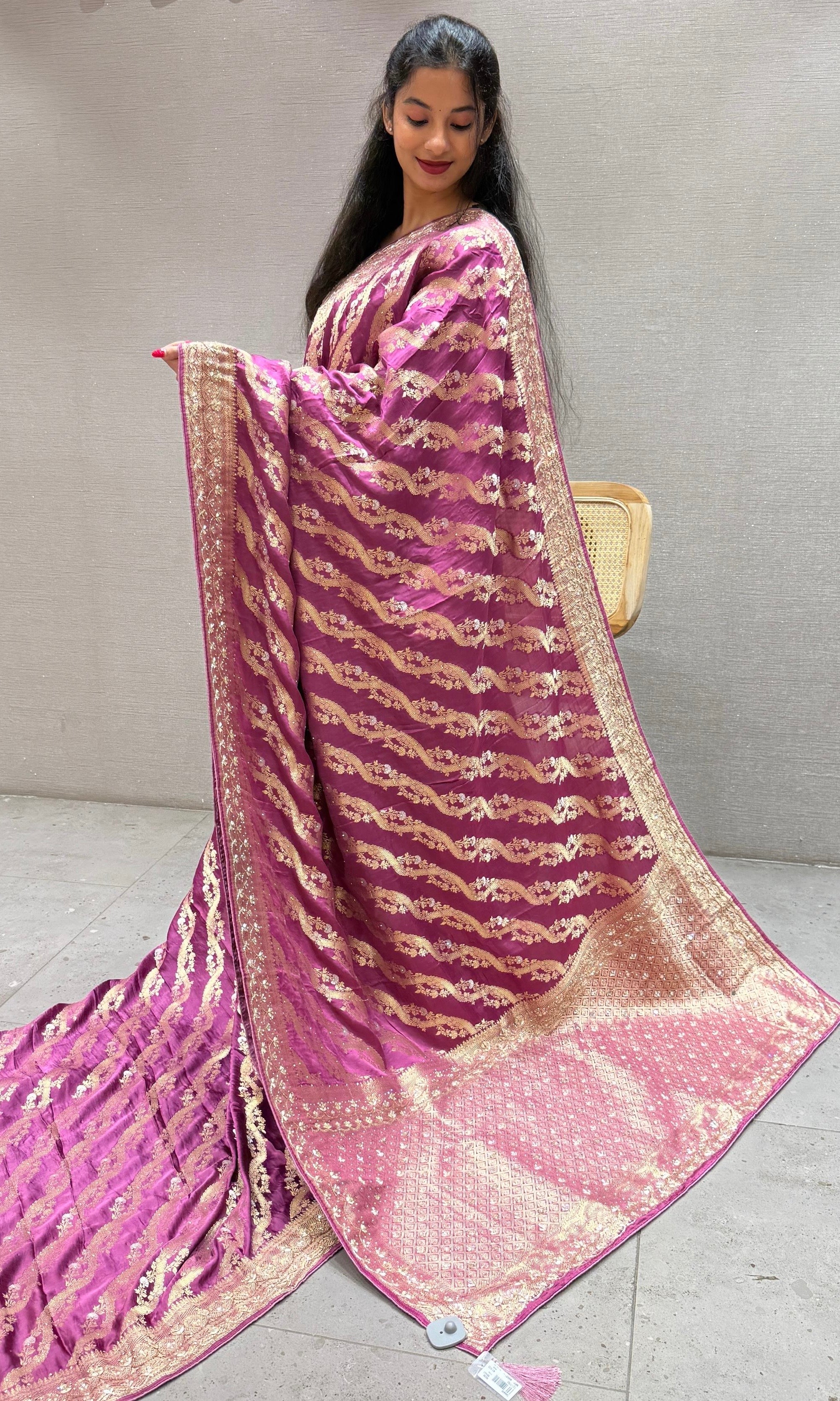 Onion pink Banarasi saree