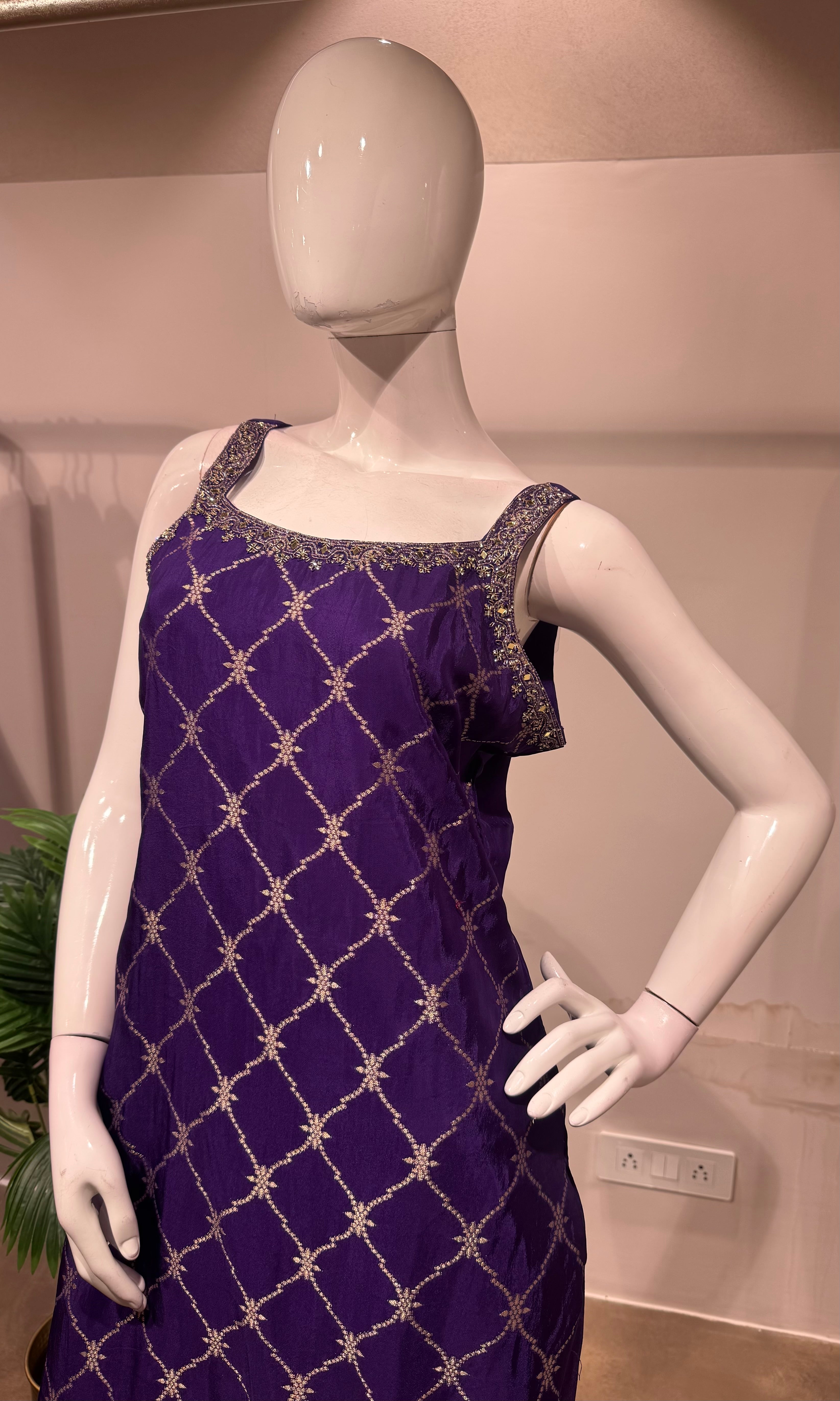 Purple silk straight kurta set