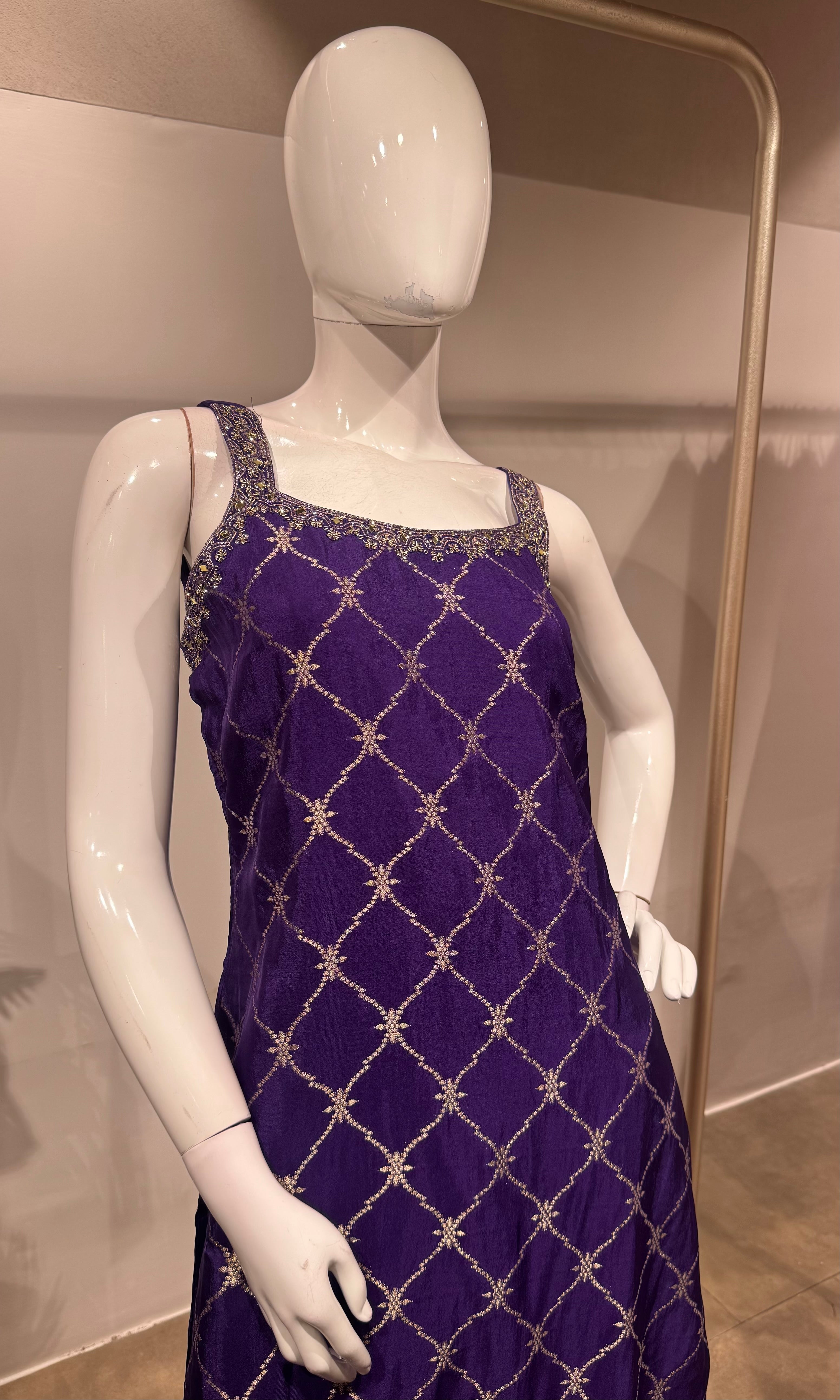 Purple silk straight kurta set