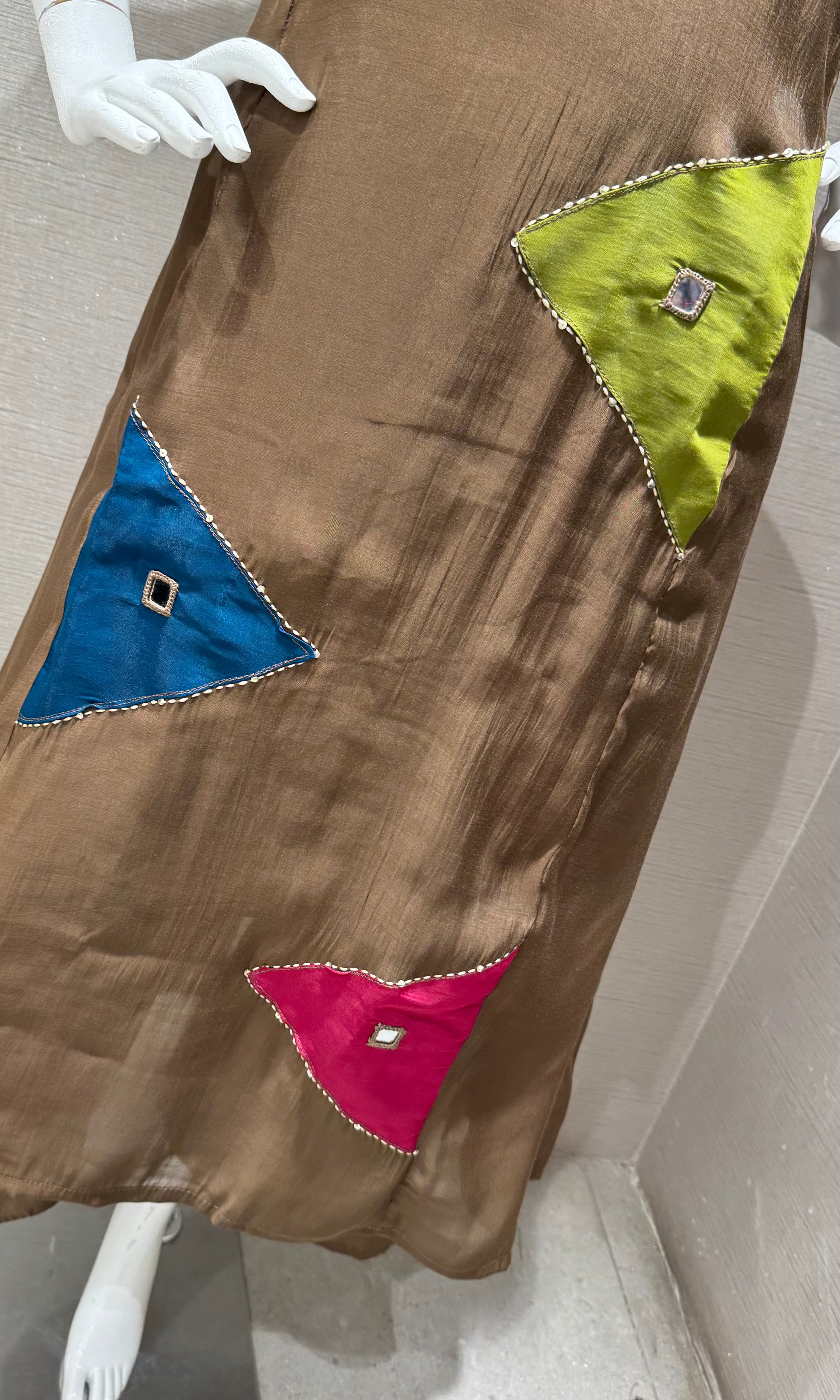 Brown Straight Patch Kurta Set with Dupatta