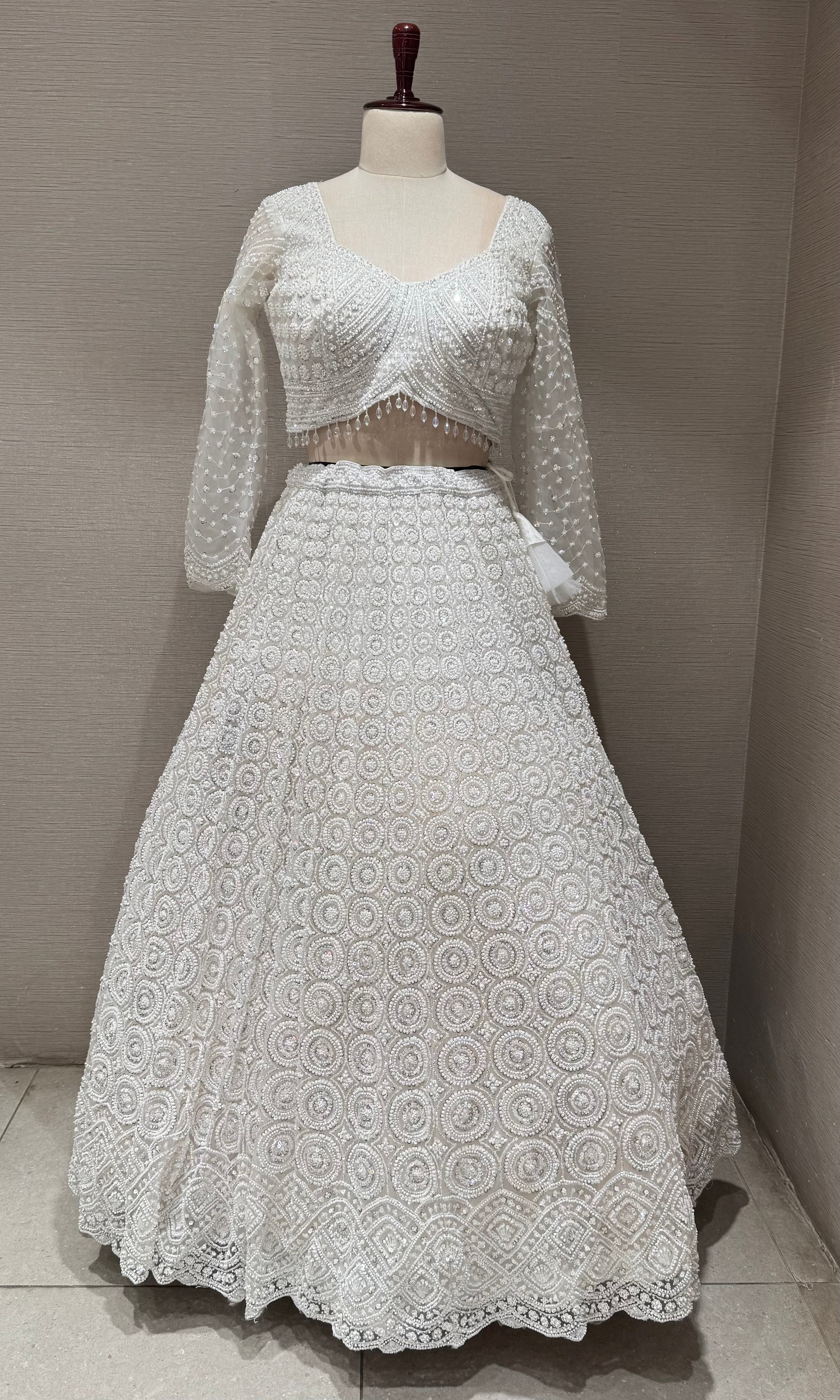 White Sequins and Beads Heavy Embroidered Lehenga
