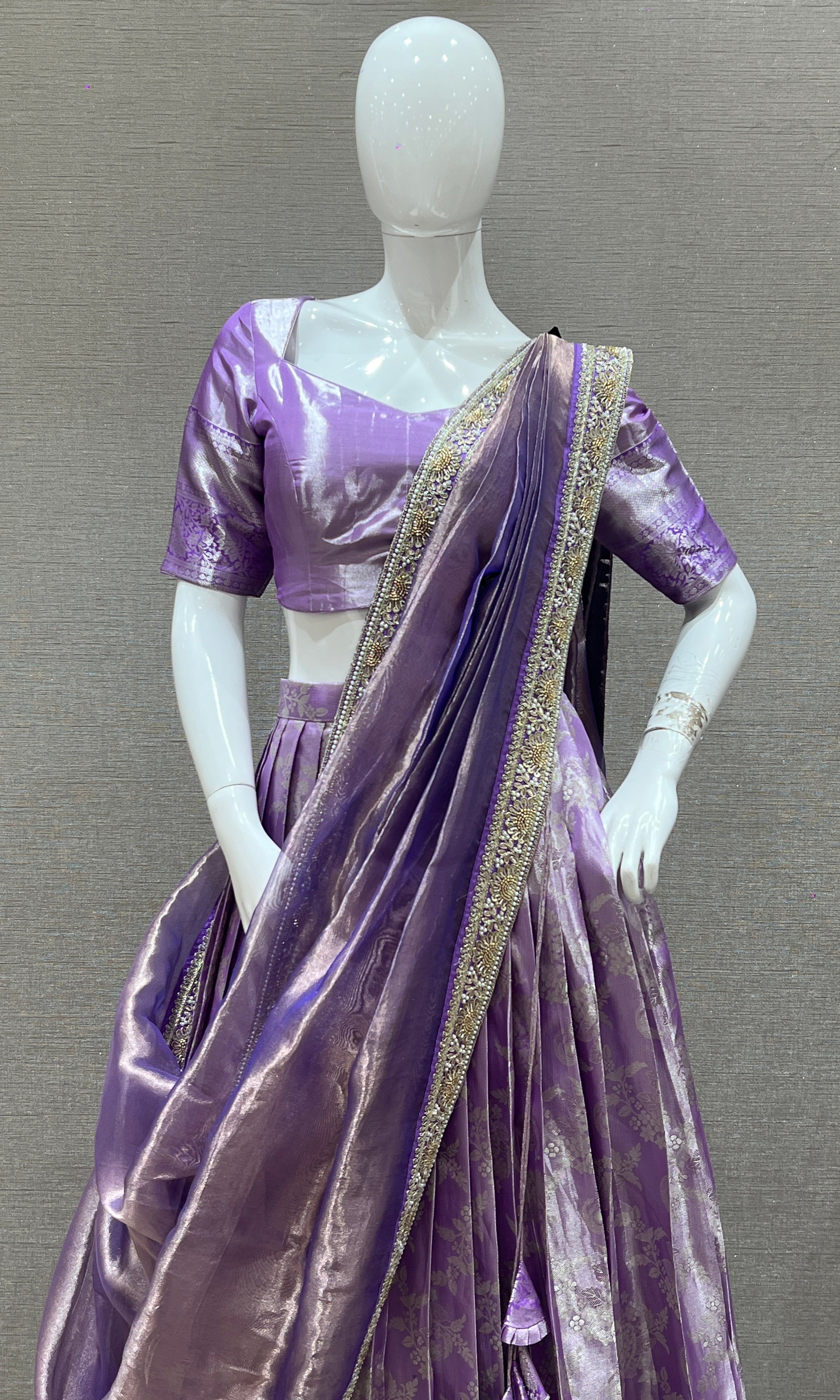 Purple pattu Lehenga