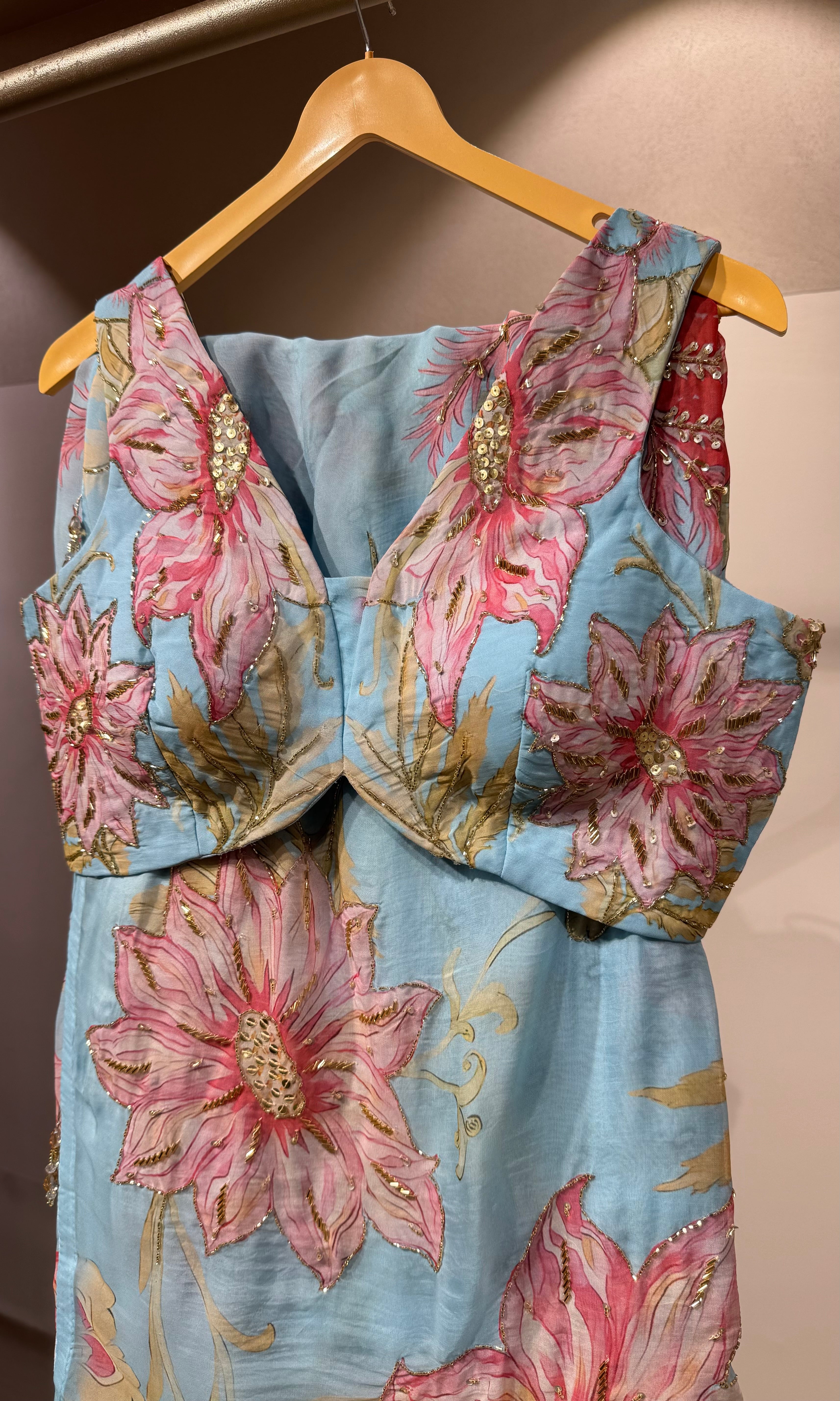 Sea blue designer saree with blouse