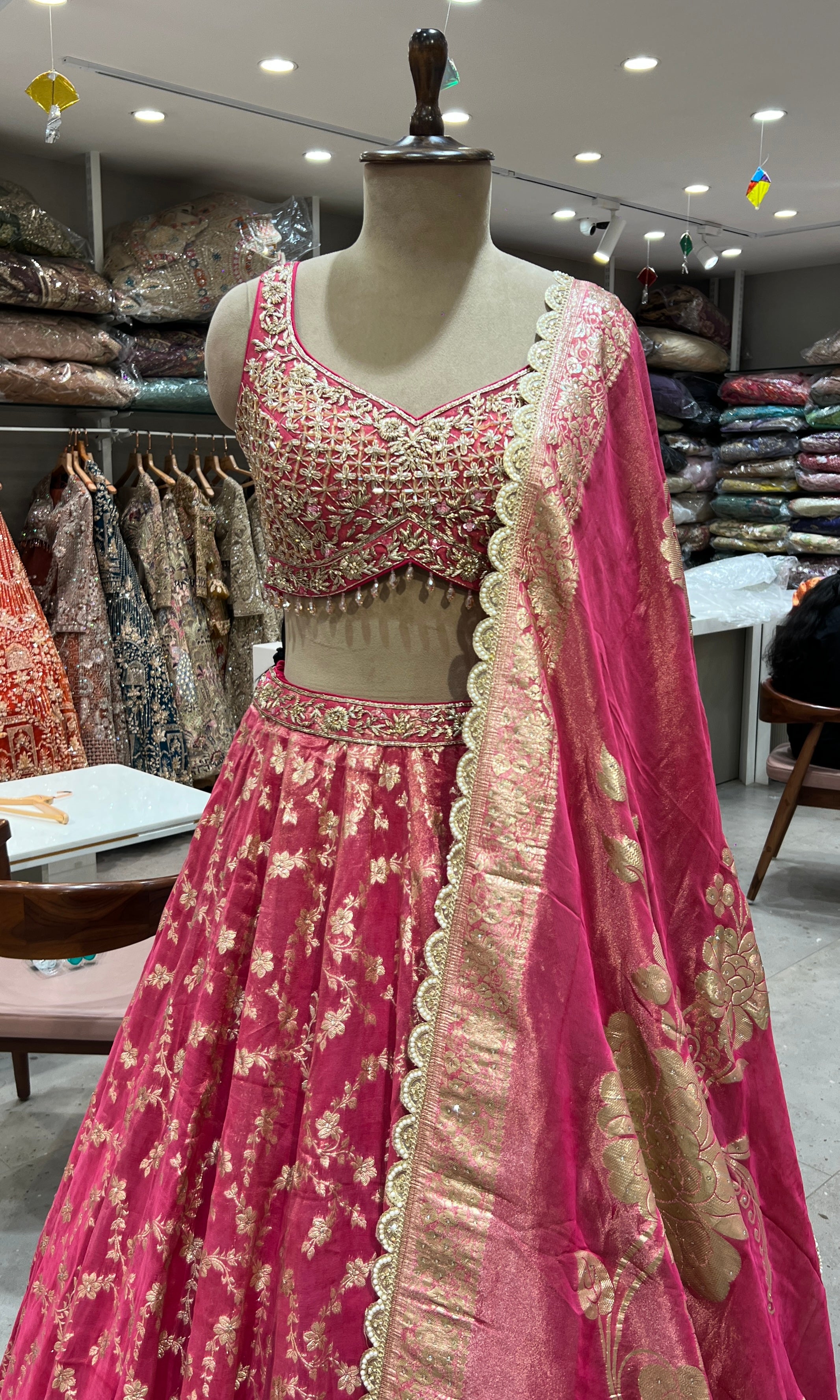 Pink GOLDEN EMBROIDERED LEHENGA