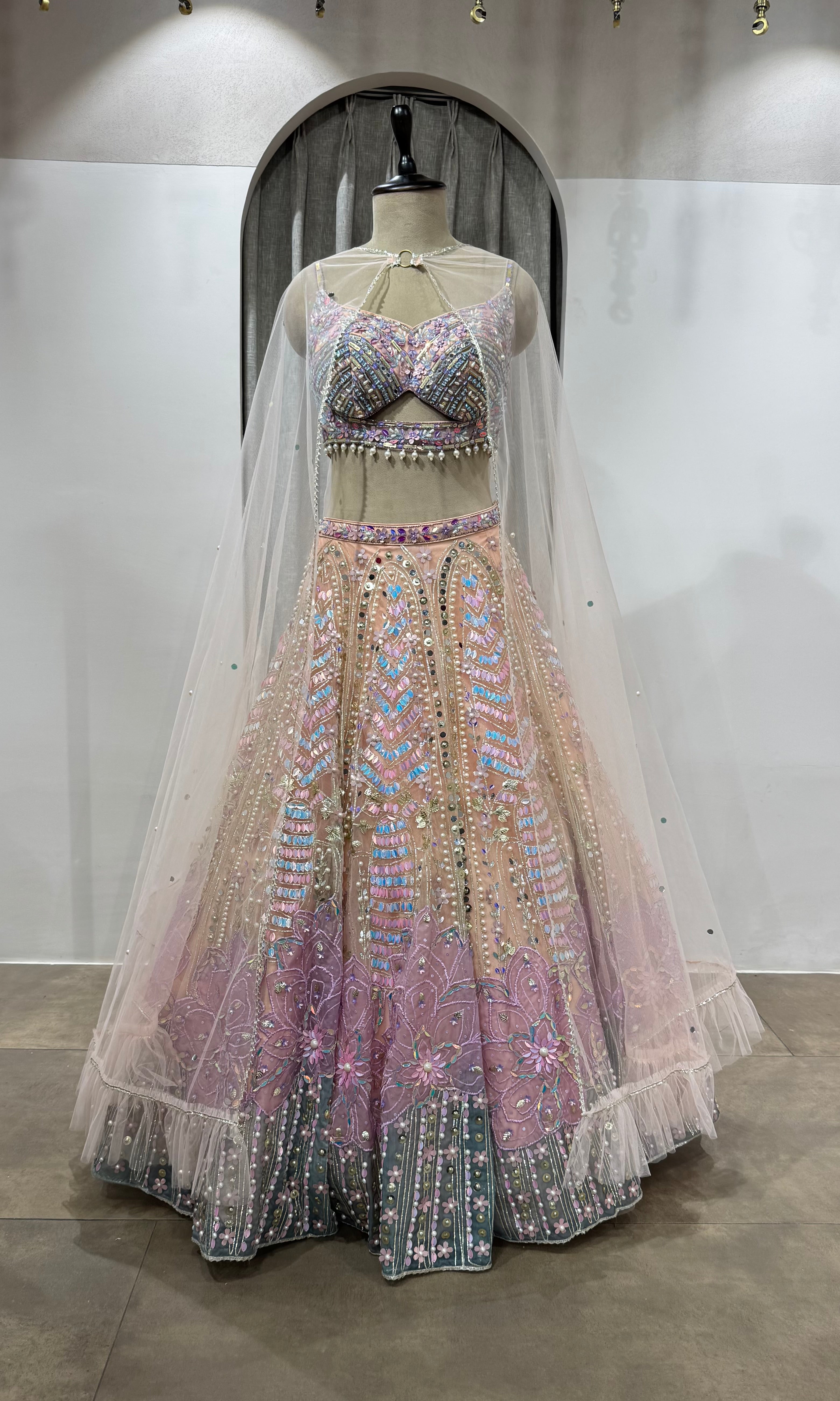 PEACH Pastel Multicolor Designer Lehenga Set