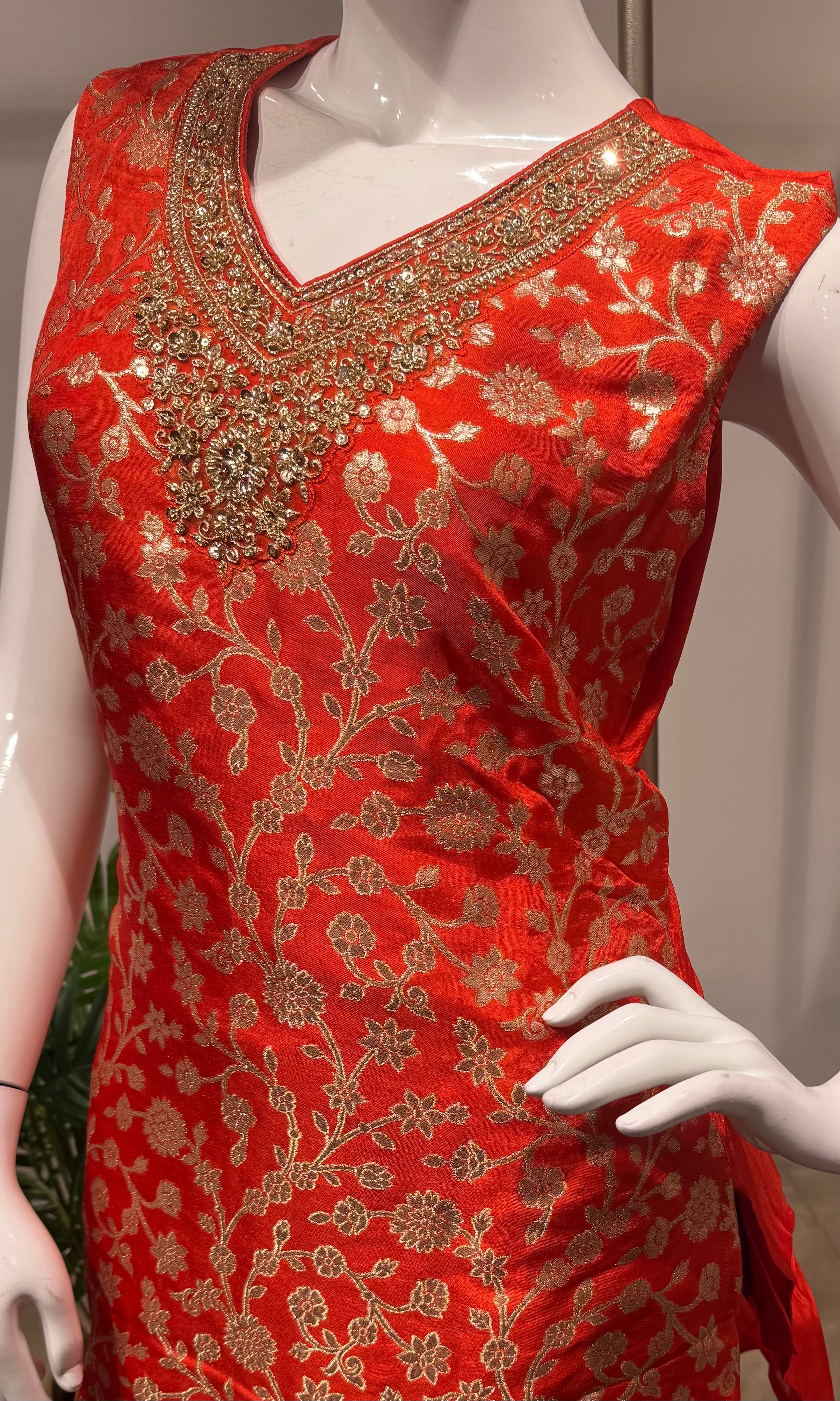 Orange farshi salwar with dual tone dupatta