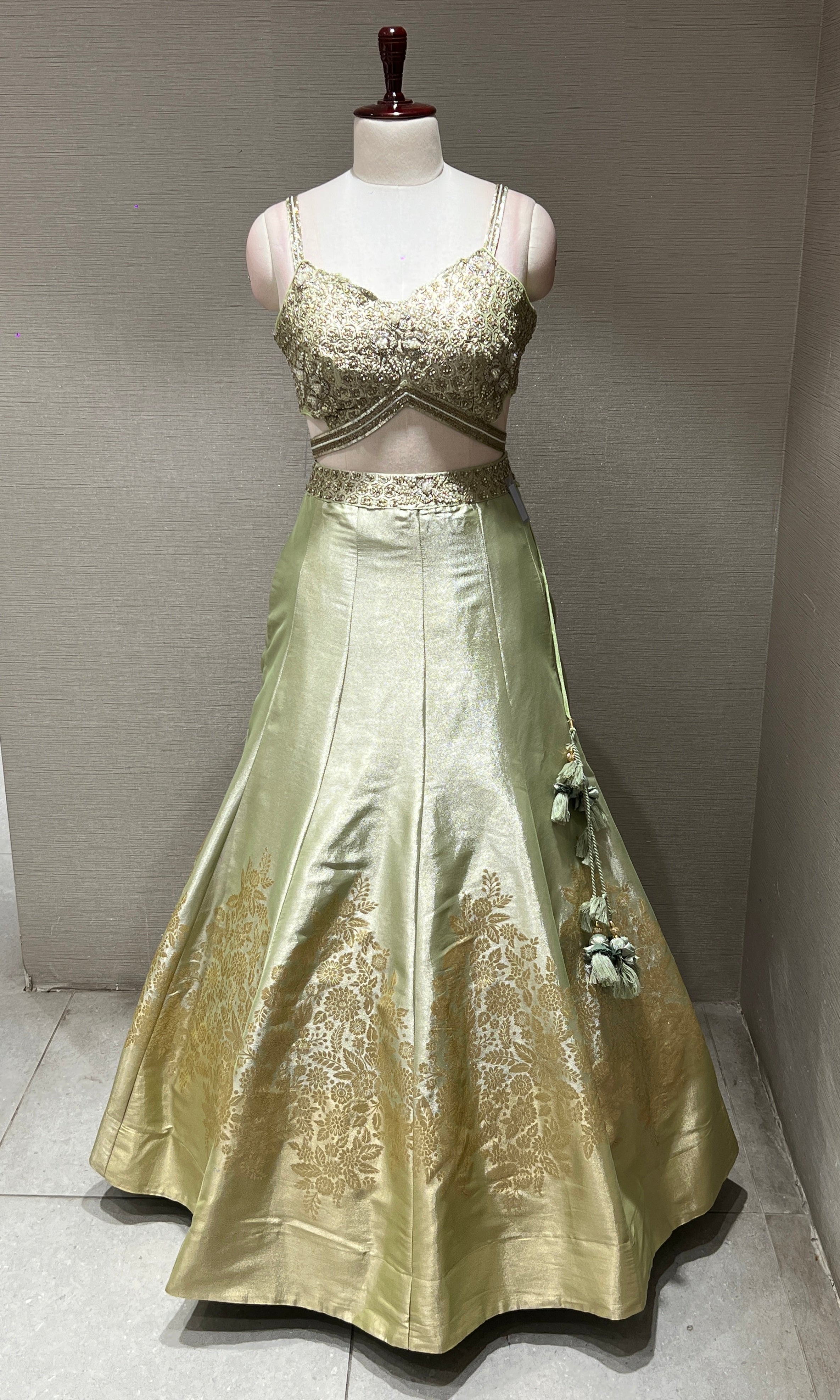 Pista green Lehenga with mobile pocket