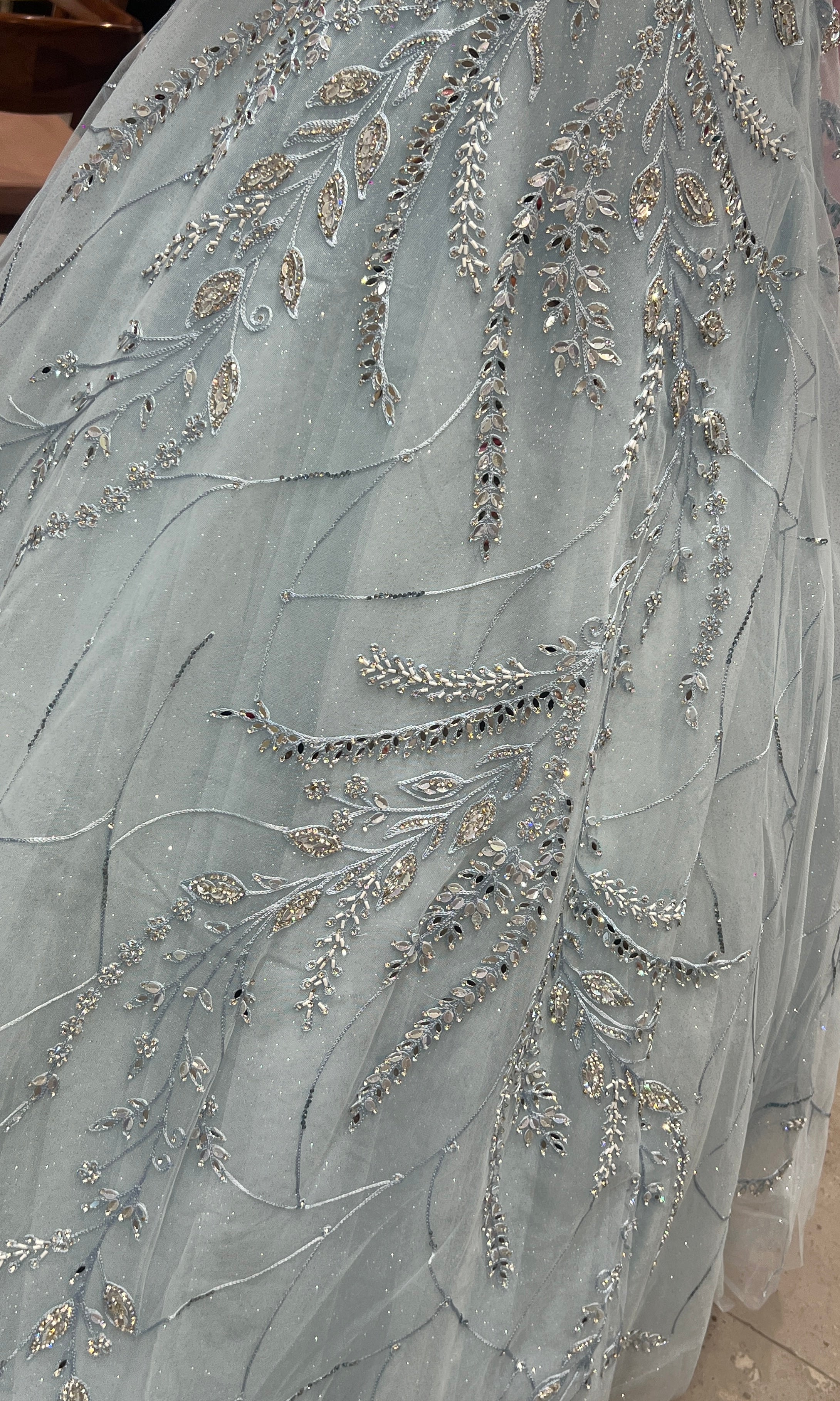 sea Blue Crystal Embellished Gown