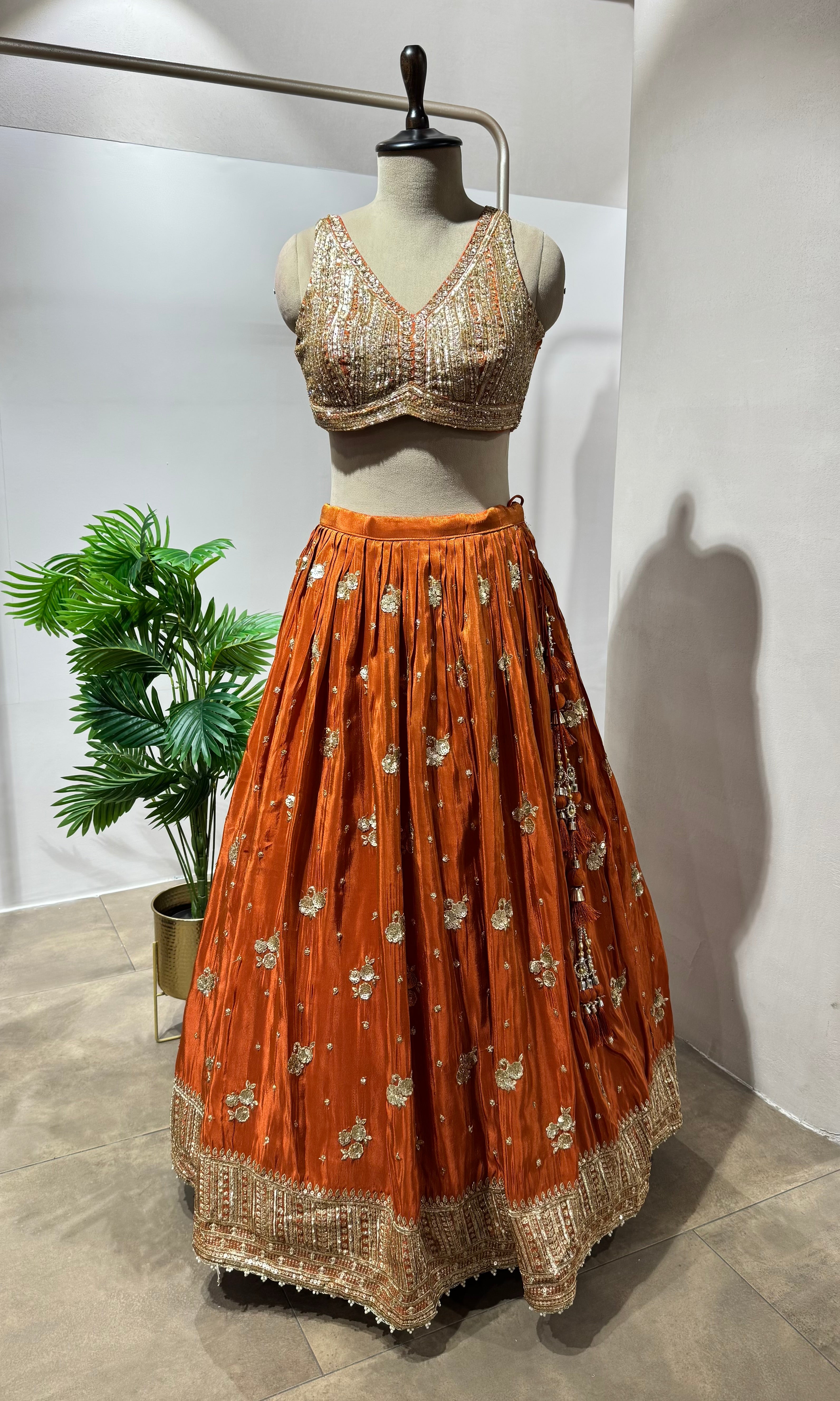 RUST silk embroidered lehenga SET