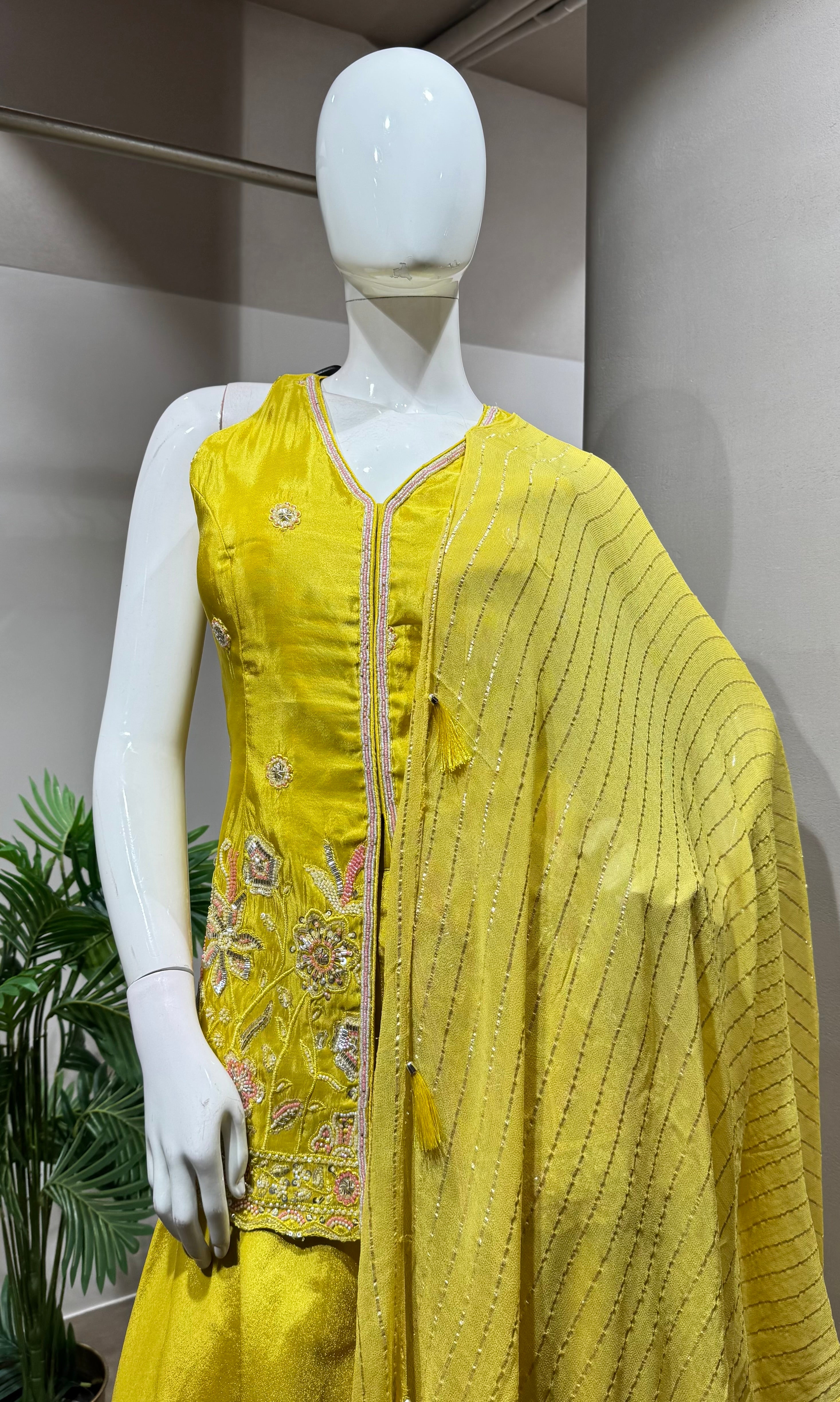 yellow golden glow sharara set