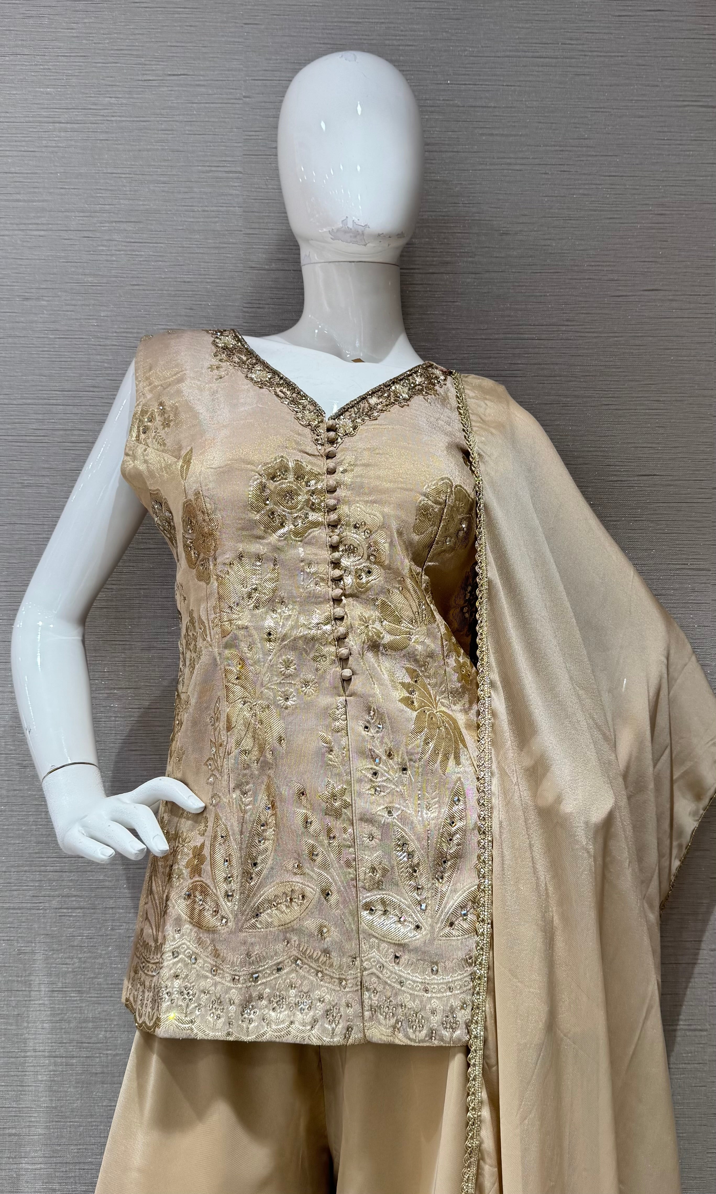 BEIGE Gold Shimmer Tissue palazzo Set