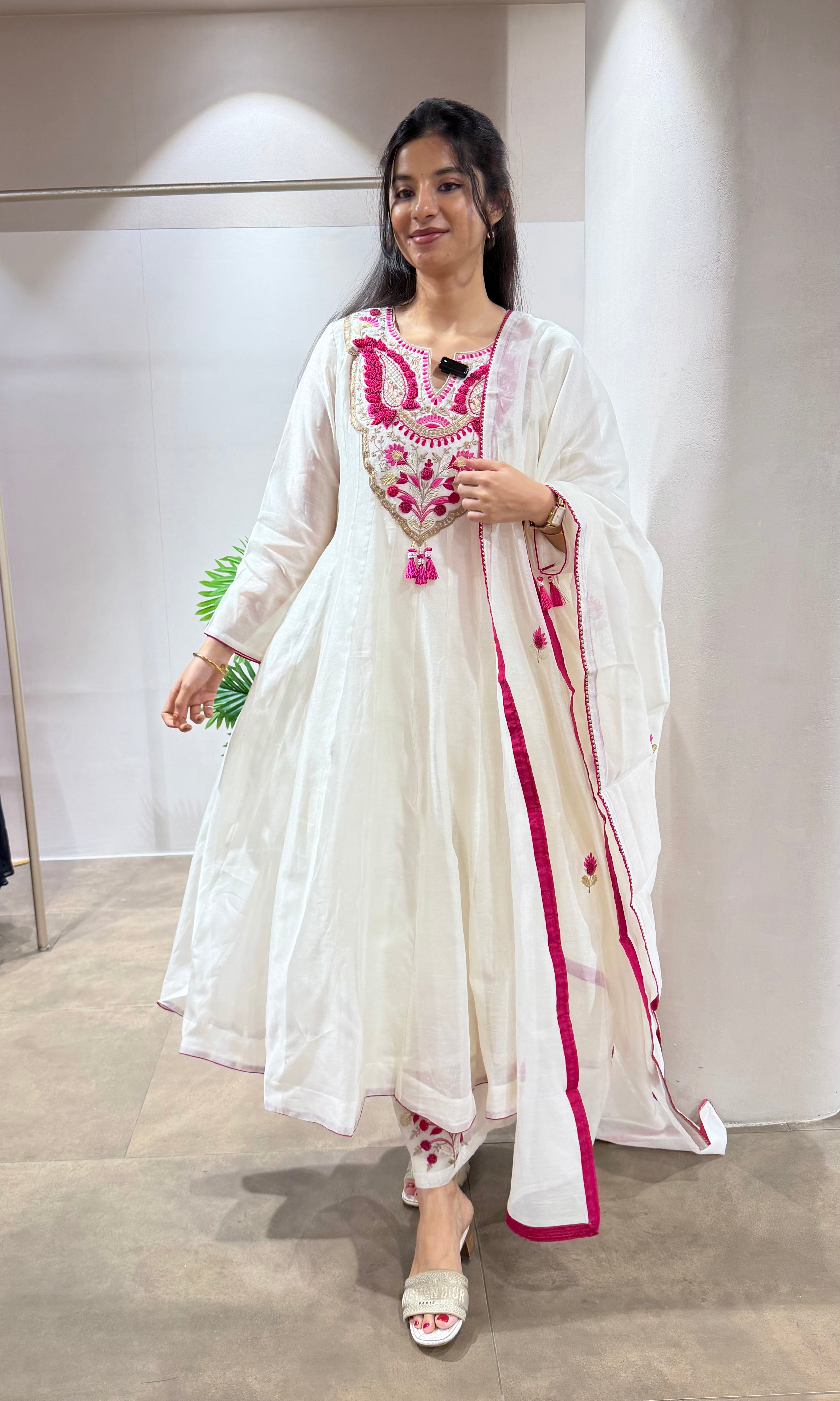 Half White Cotton Embroidery anarkali set