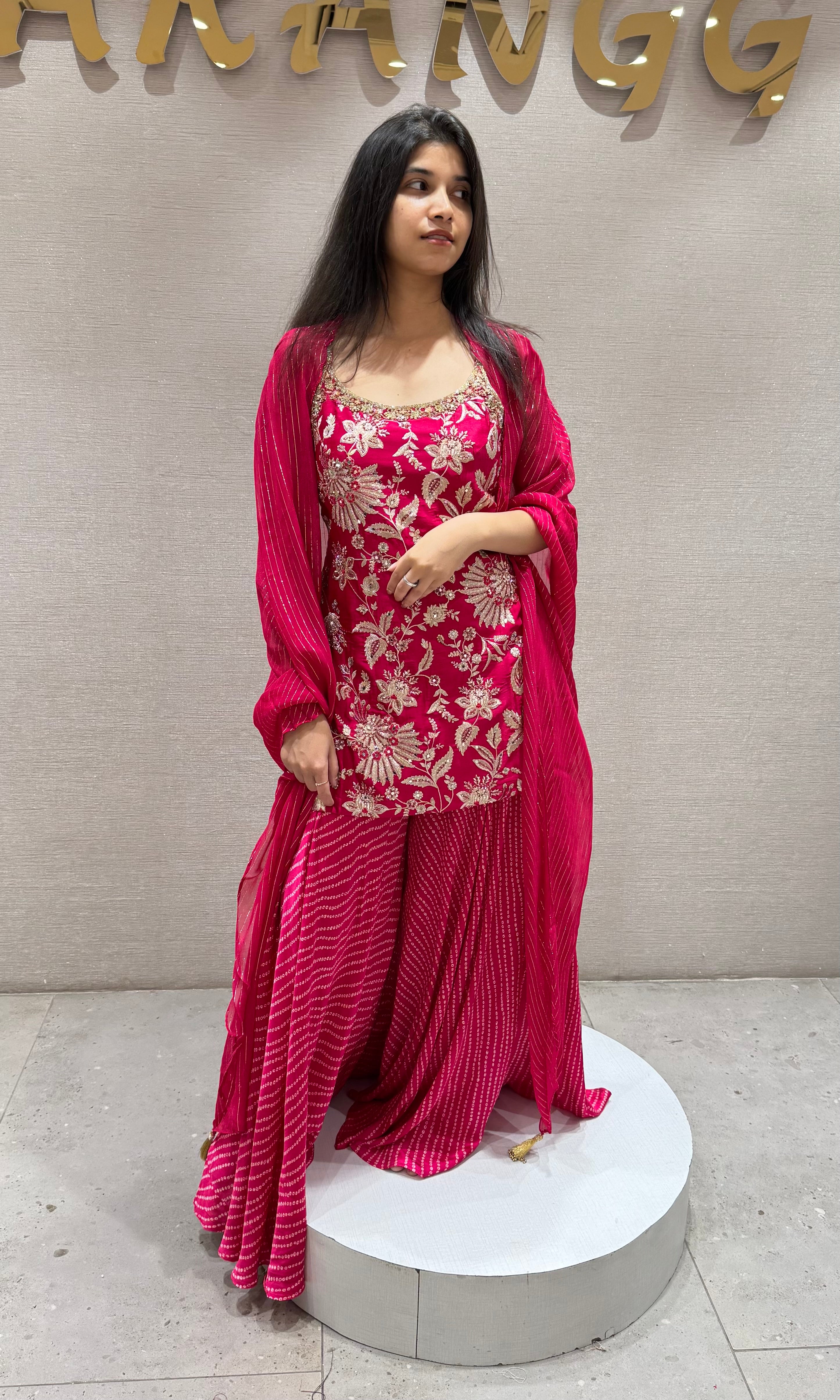 Rani Pink Embroidered Sharara Set