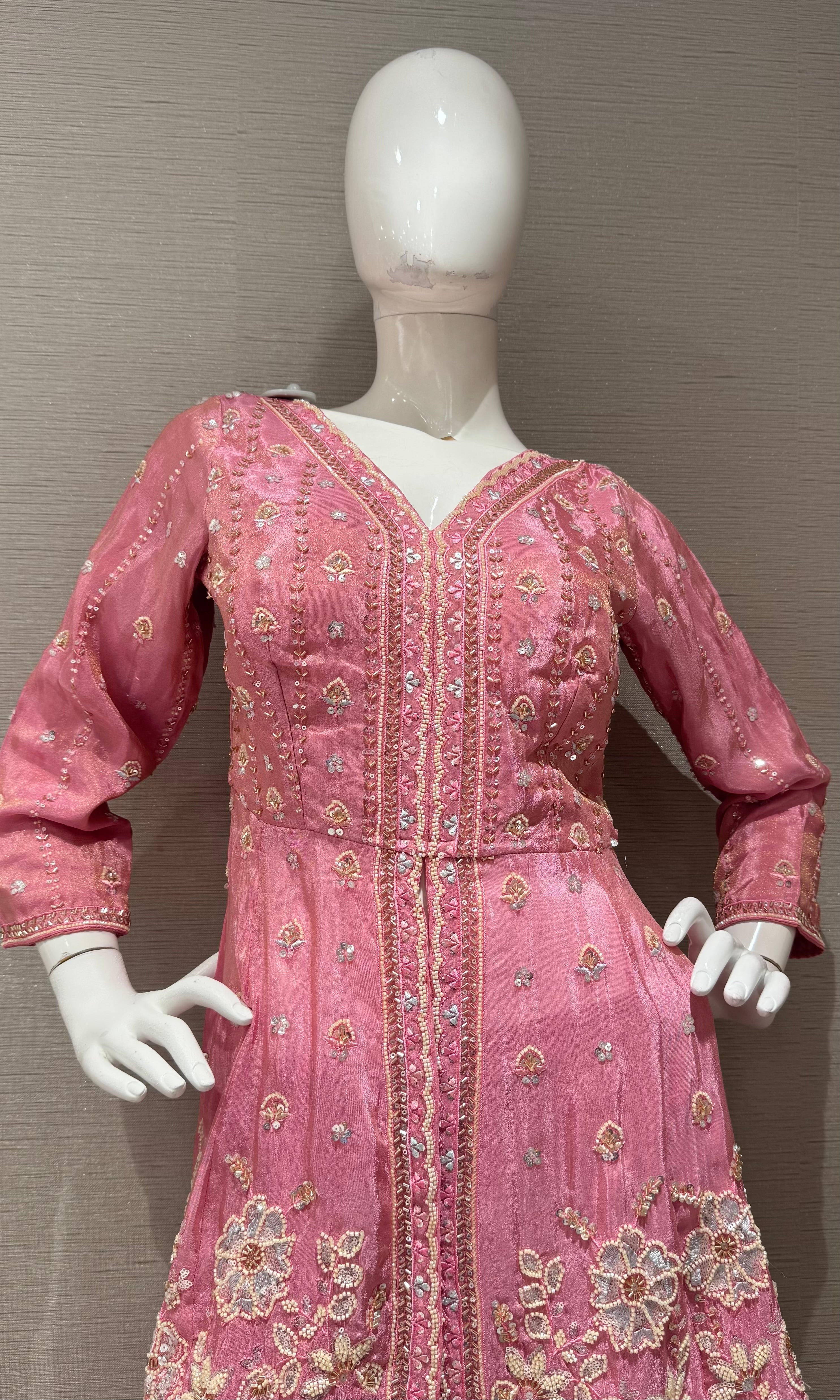 Blush Pink Embroidered Silk palazzo Set