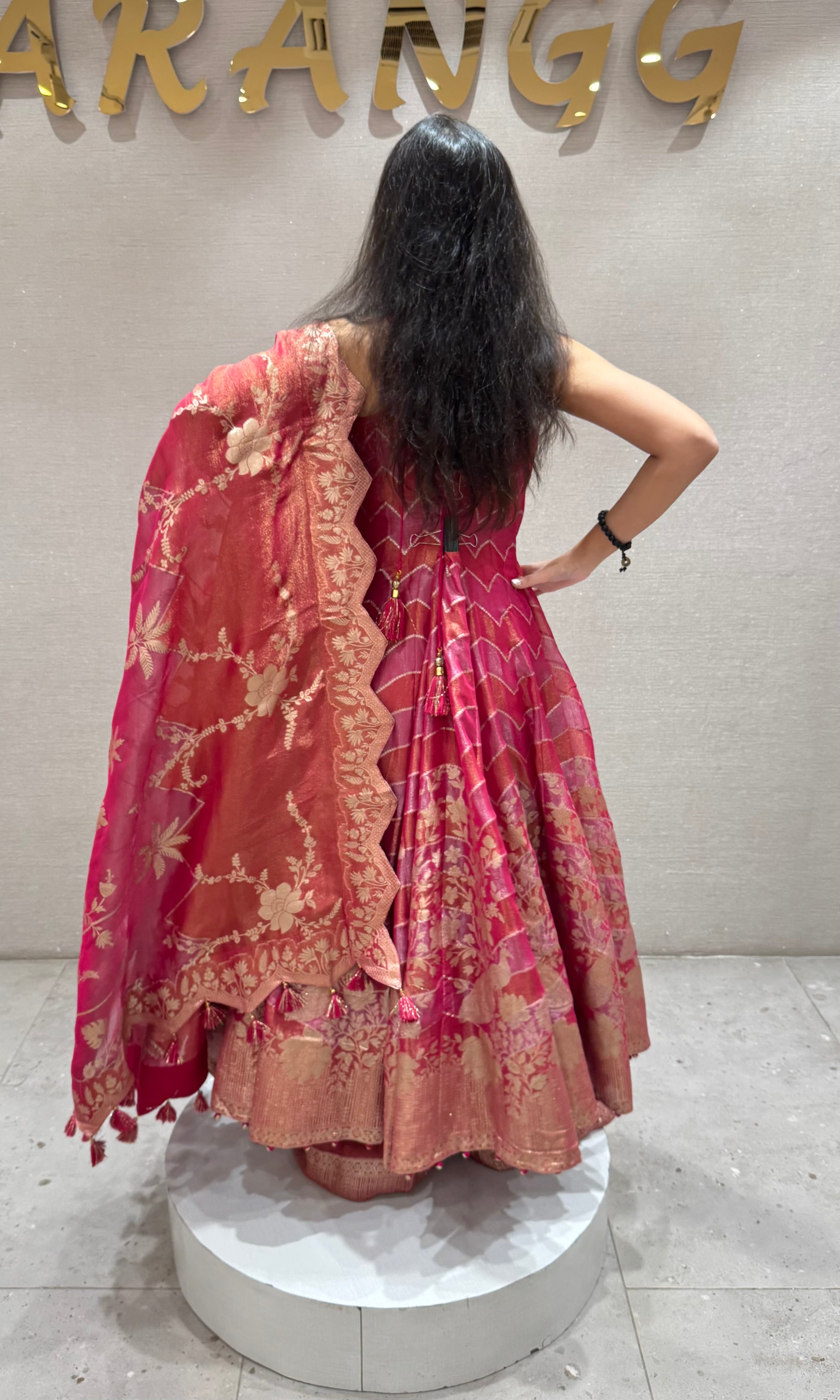 Pink GOLDEN EMBROIDERY ANARKALI SET