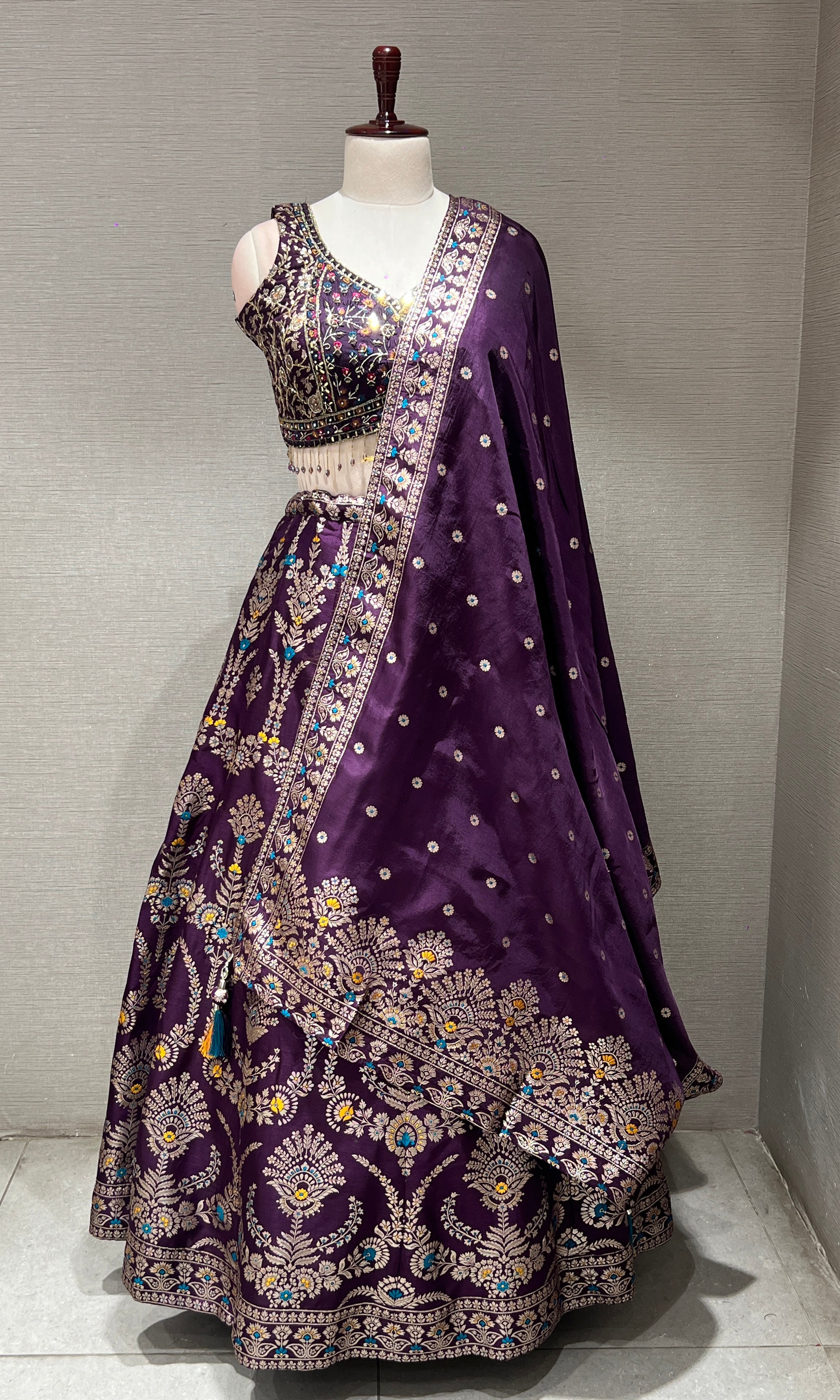 Purple banarasi intricate embroidered Lehenga