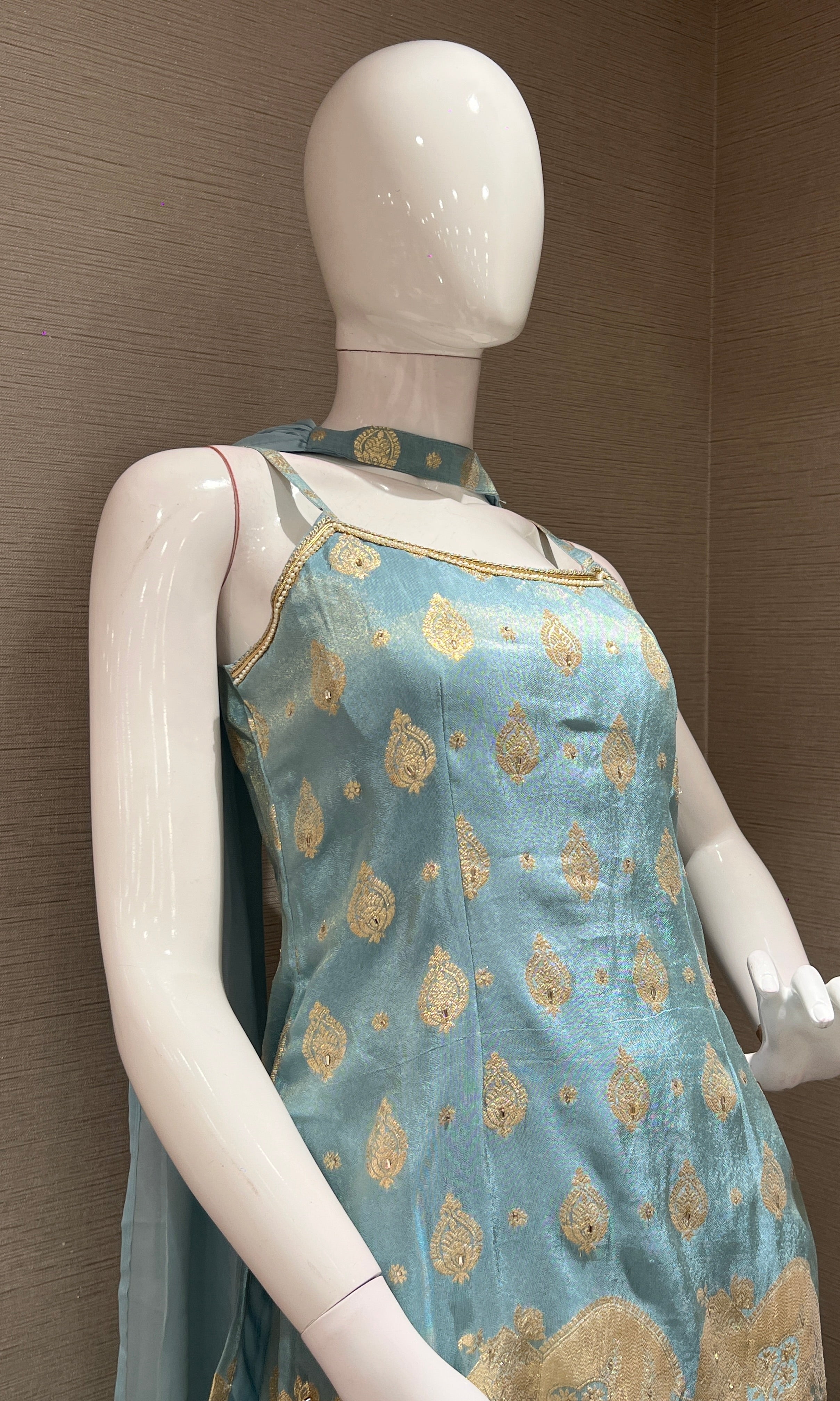 Light blue and Gold Embroidered Palazzo