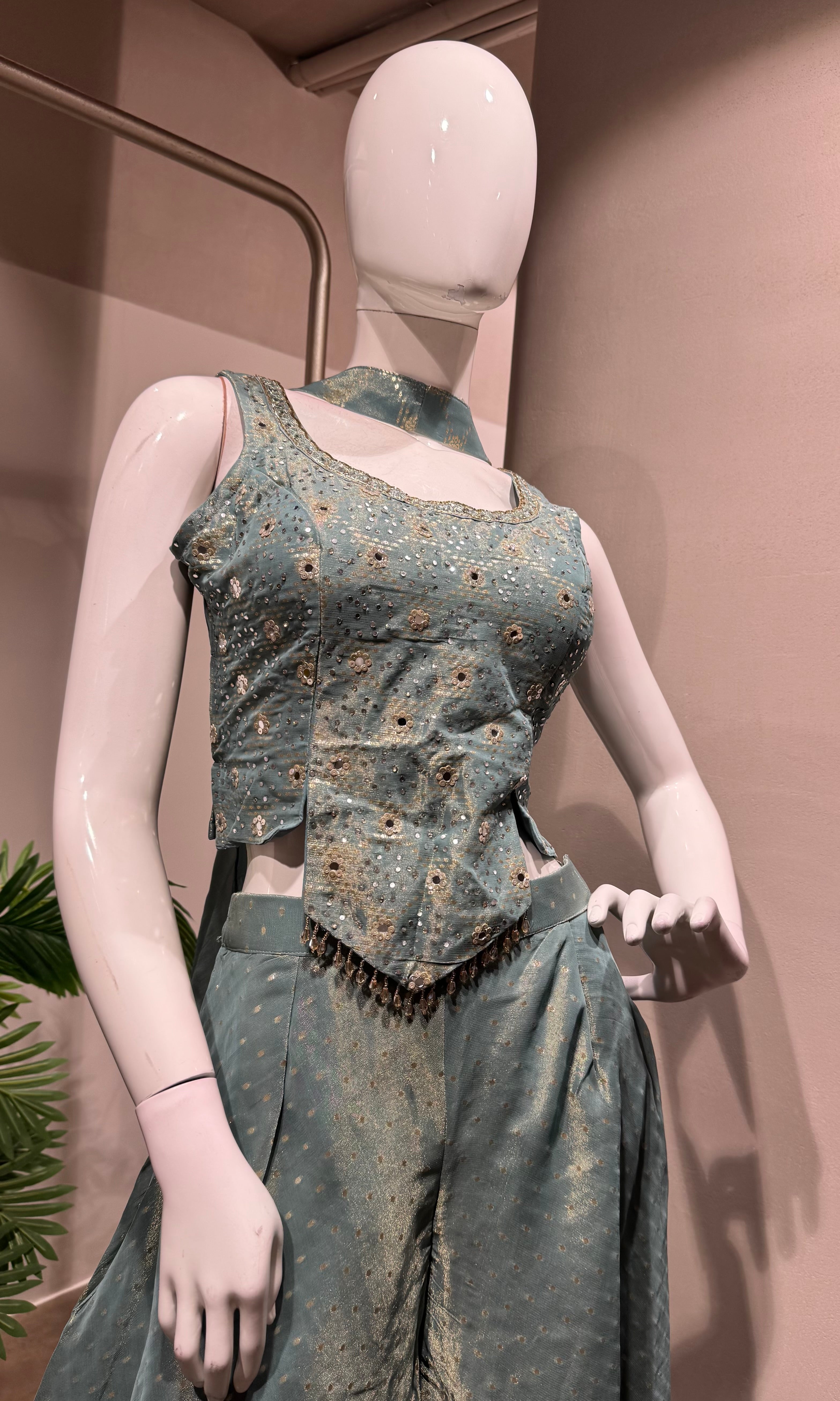 GREEN EMBROIDERED Palazzo SET with Blouse