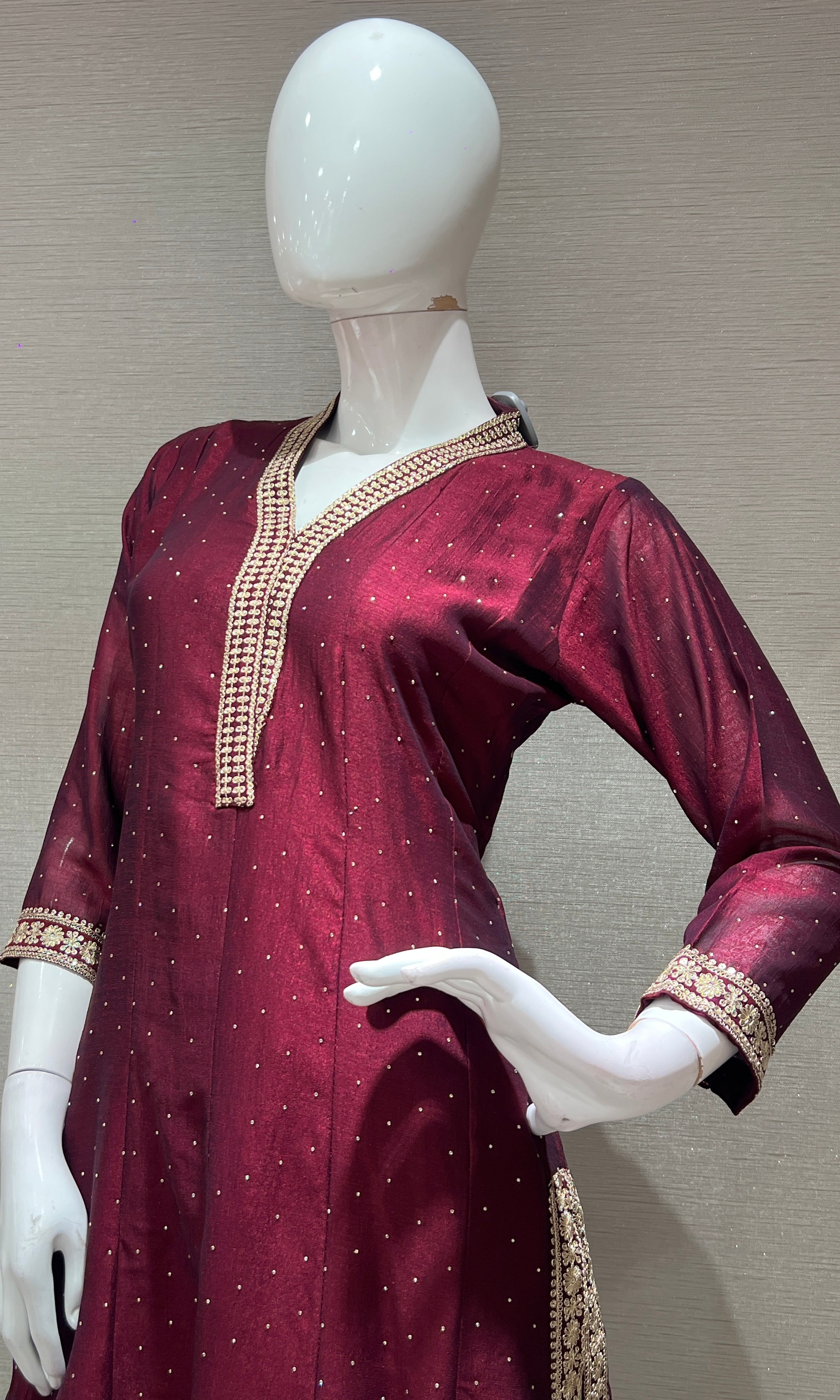 Wine EMBROIDERED ANARKALI KURTA SET