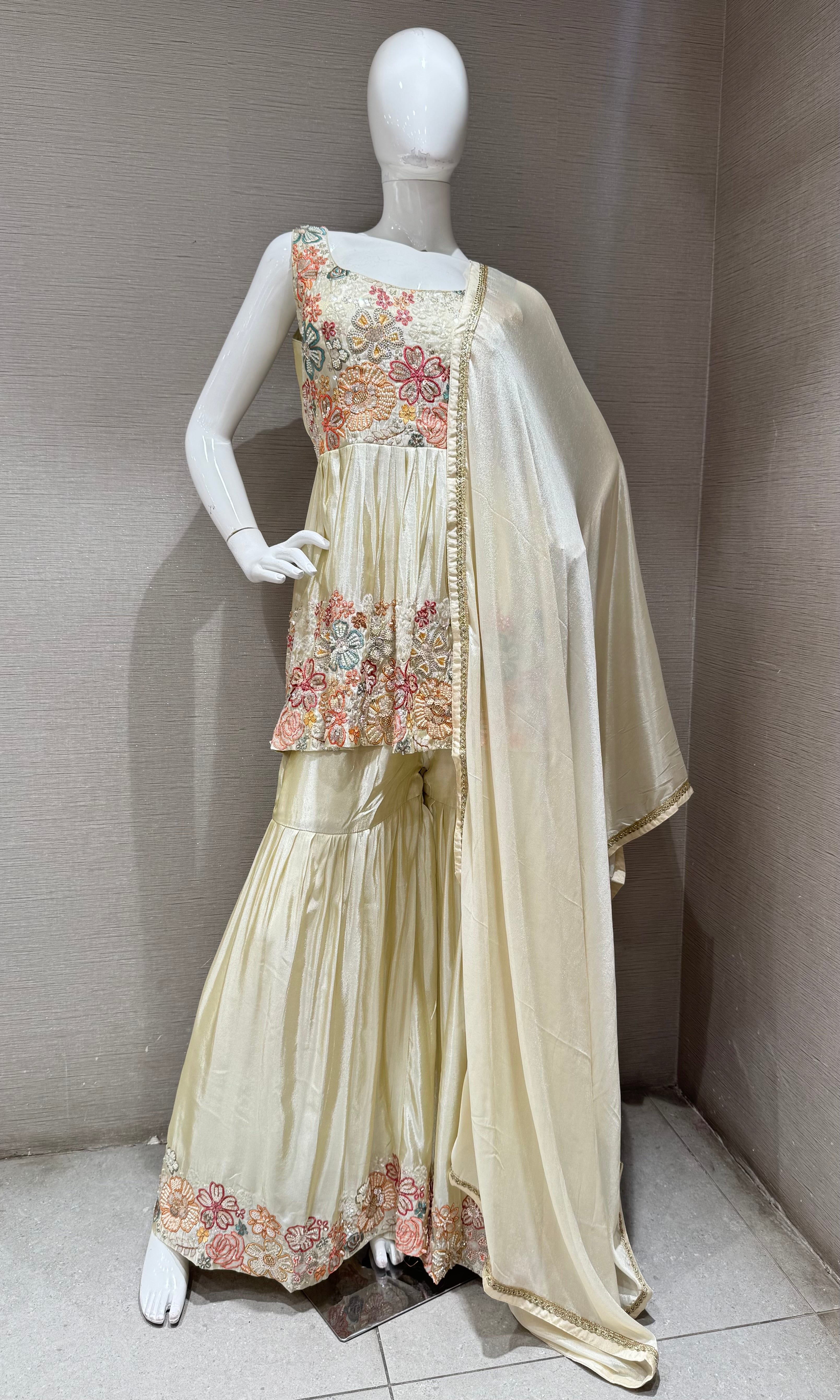 Cream floral peplum palazzo set