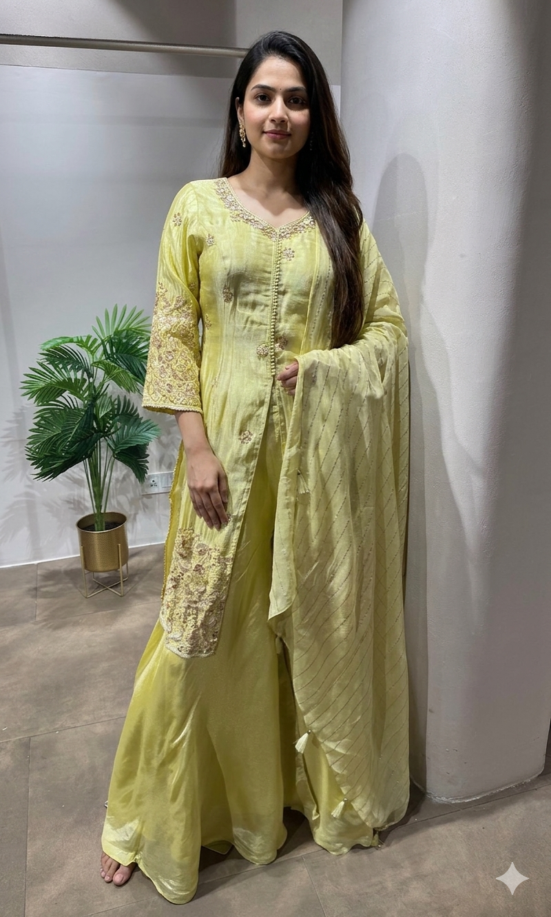 yellow golden glow sharara set