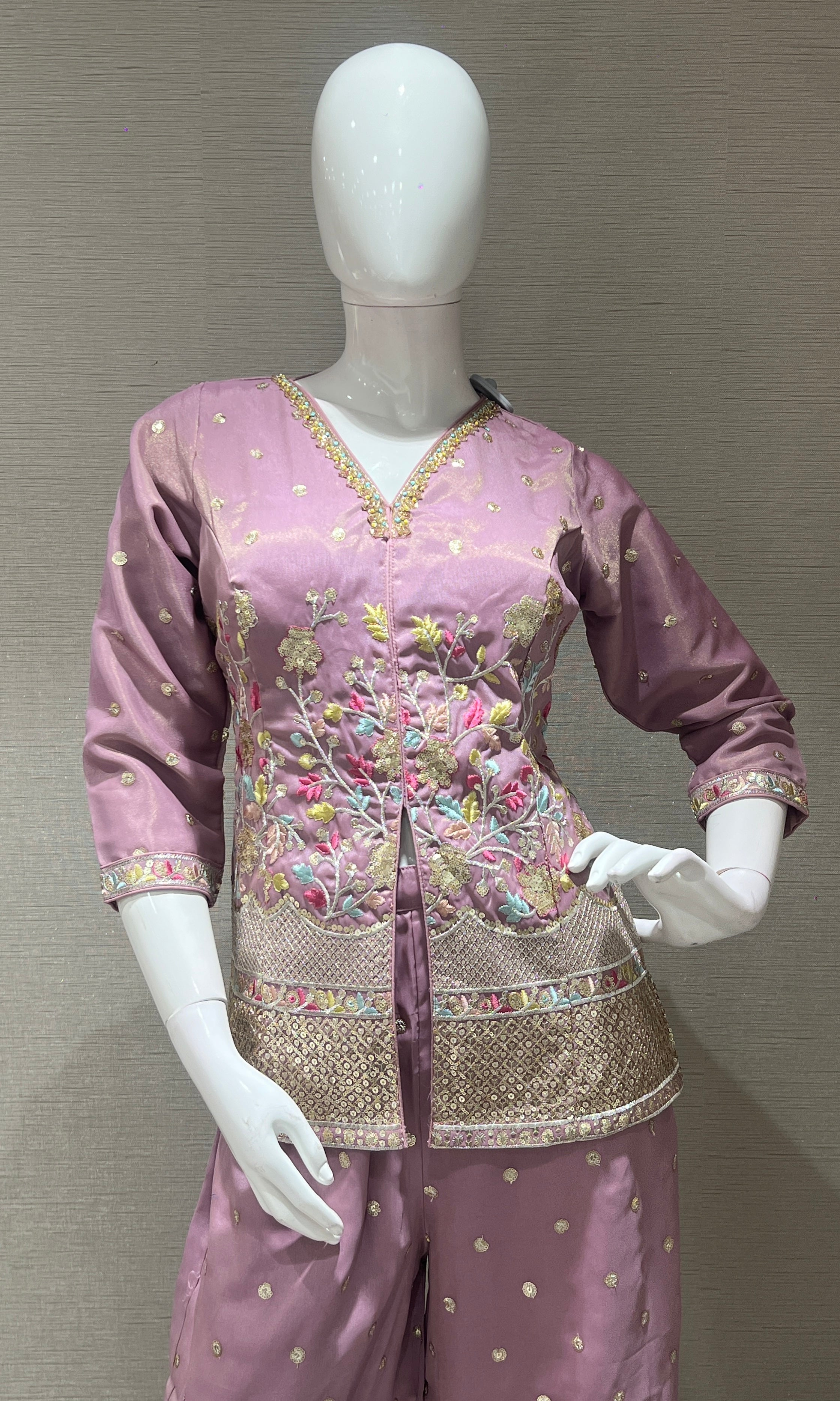 Lavender Floral Embroidered Palazzo set