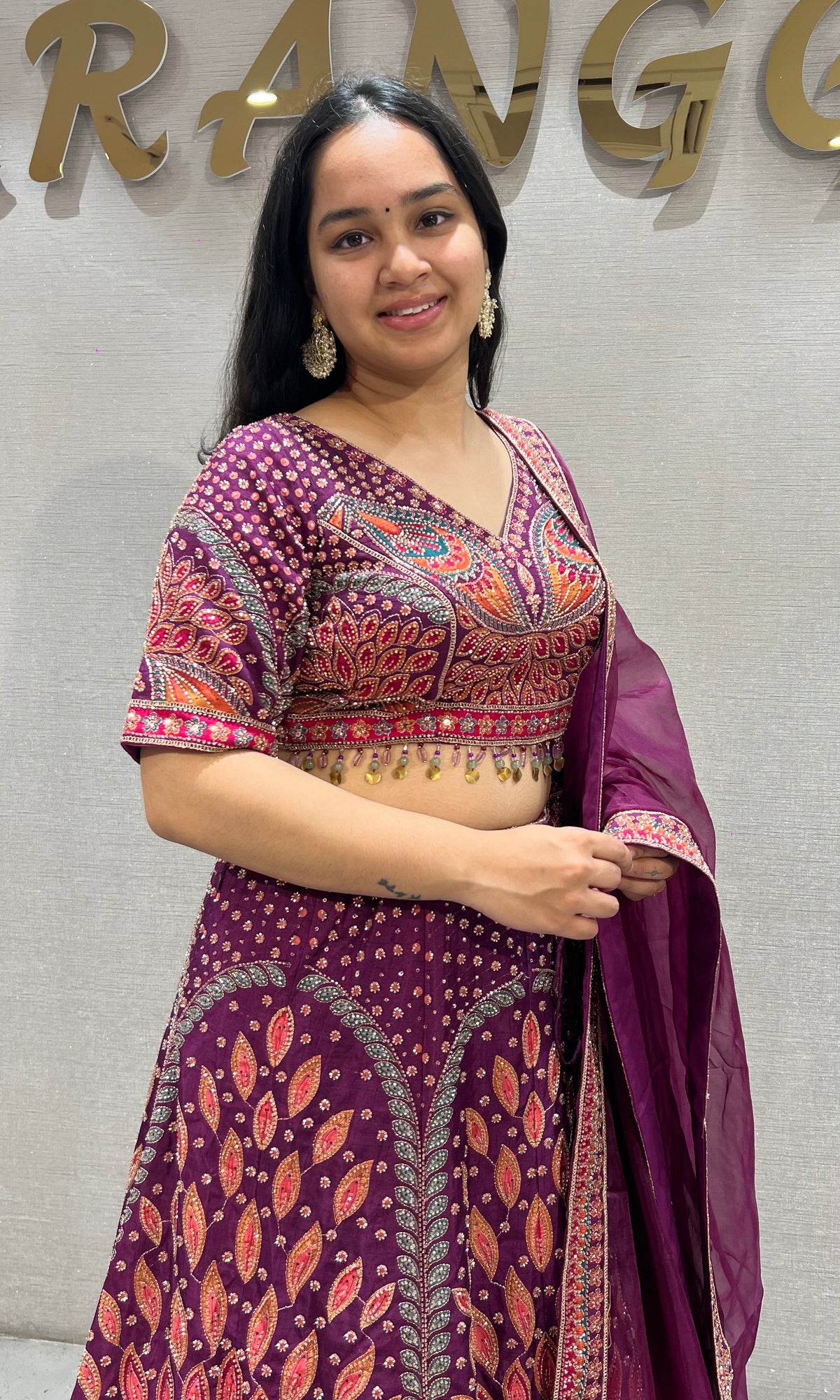 Royal Purple Floral Embroidered Lehenga Choli Set
