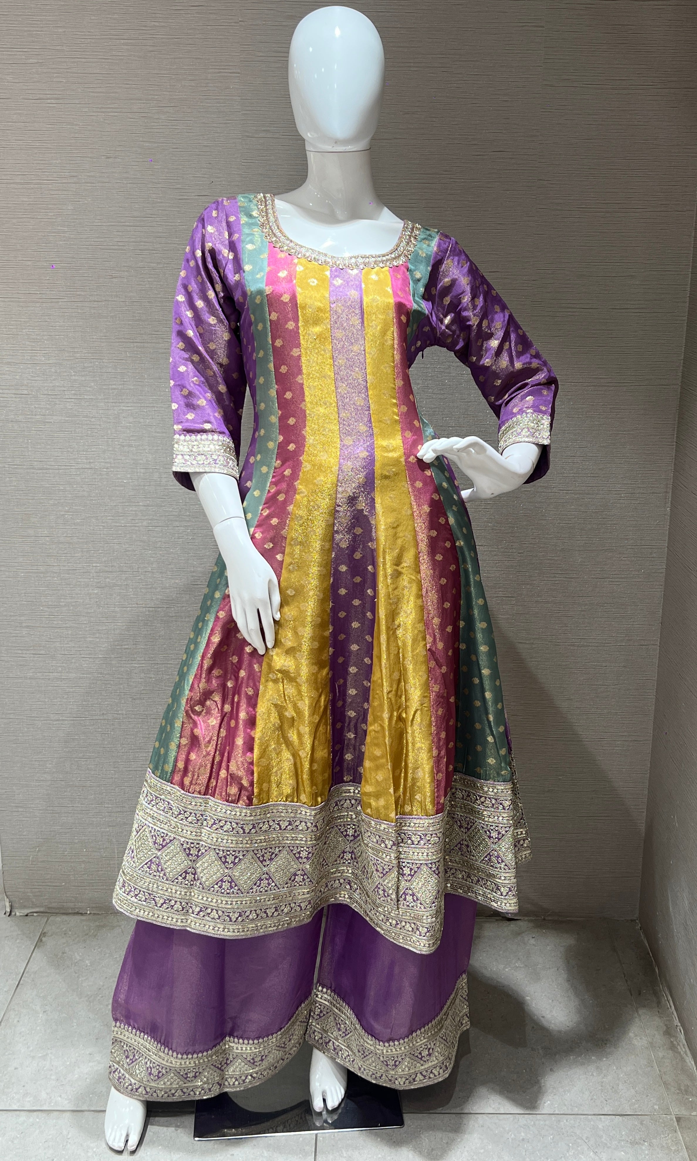 Multi colour Anarkali kurta set with palazzo pants