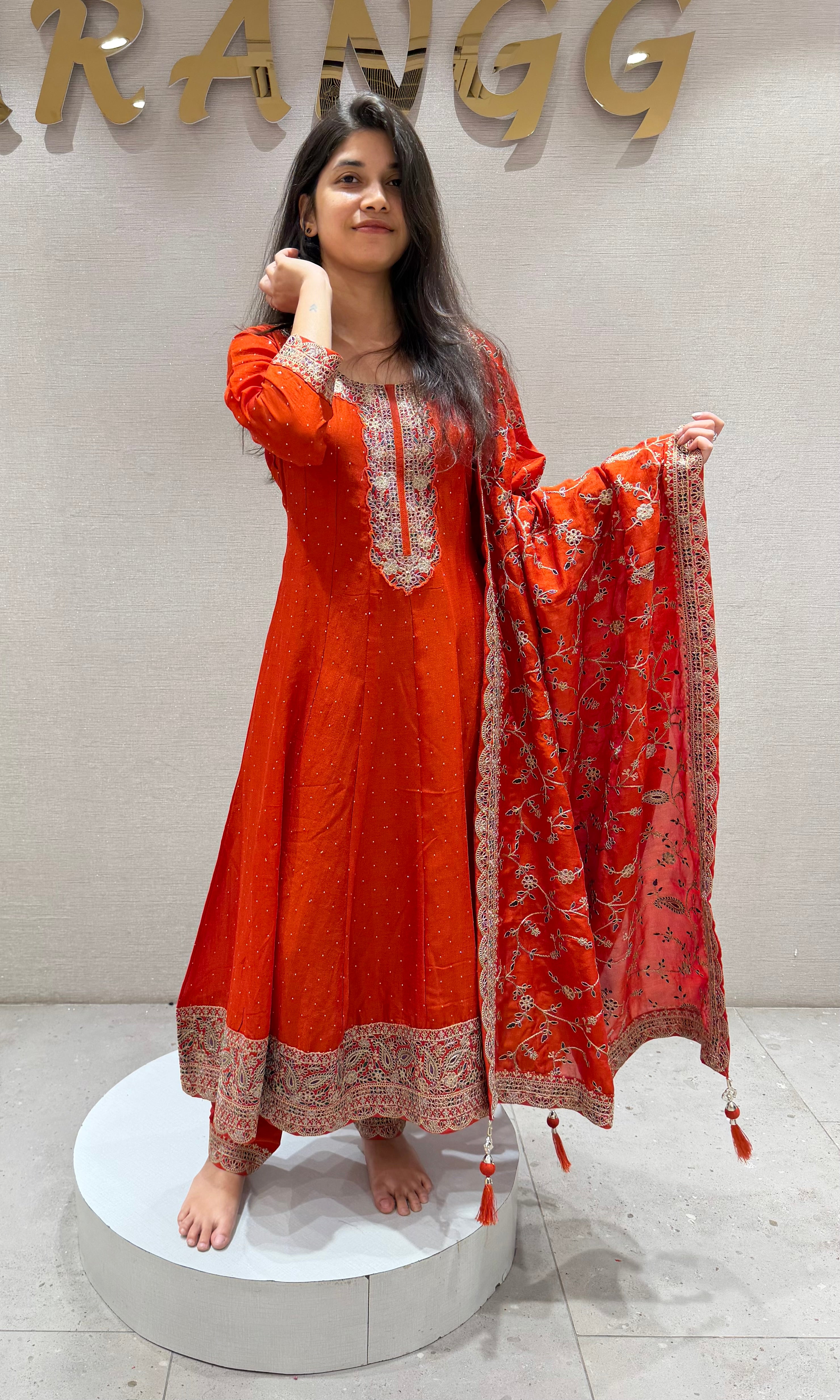 Rust EMBROIDERED ANARKALI SET