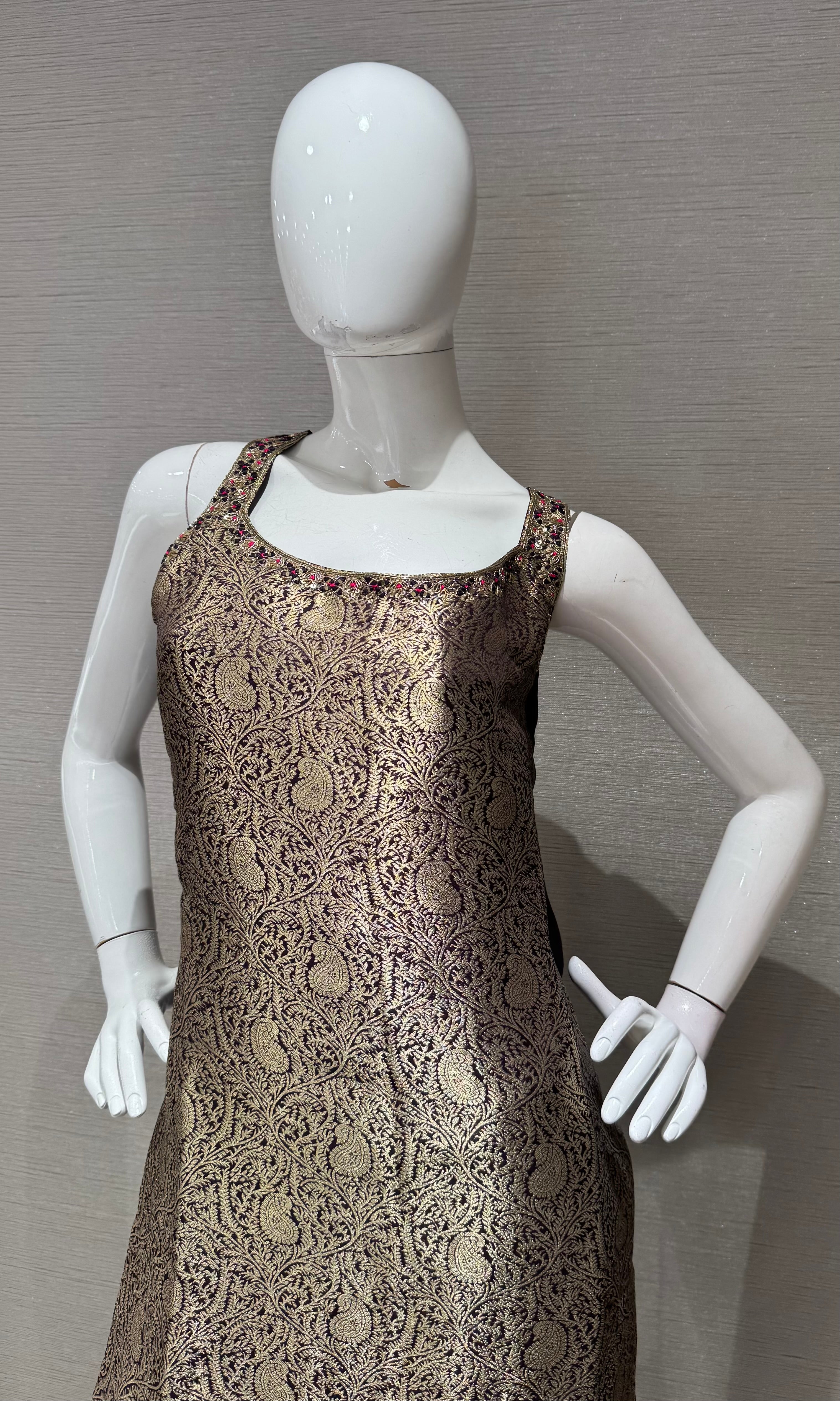 Deep Wine and Gold Zari Kurta Set with Dupatta