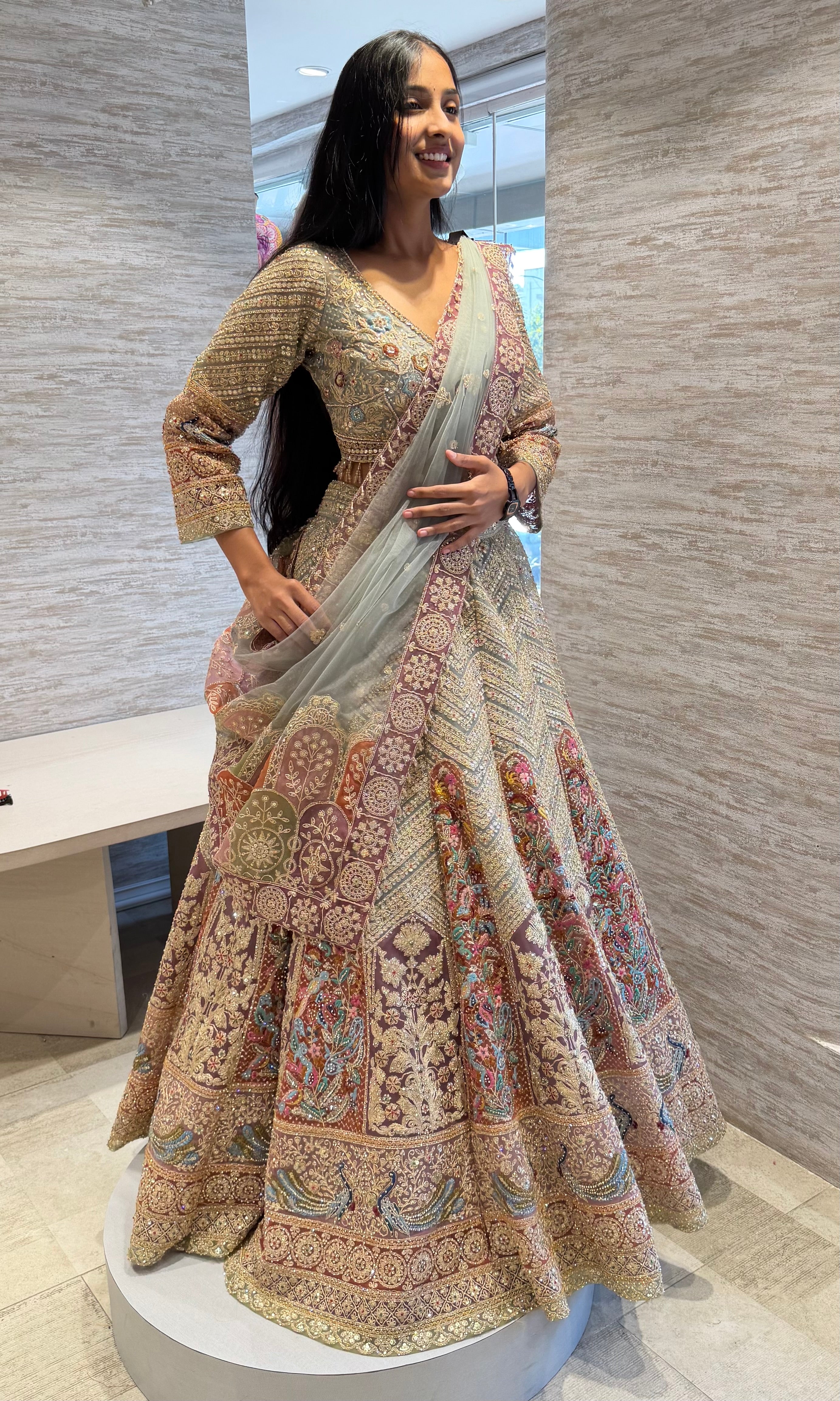 Pista green Gold Heavy Embroidered lehenga