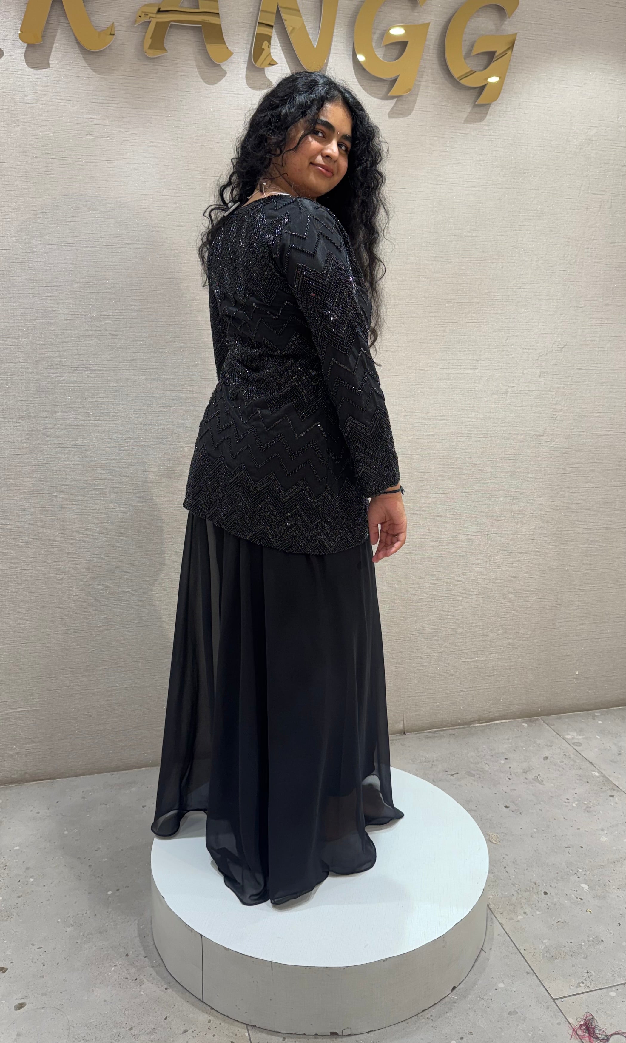 black beaded peplum sharara set