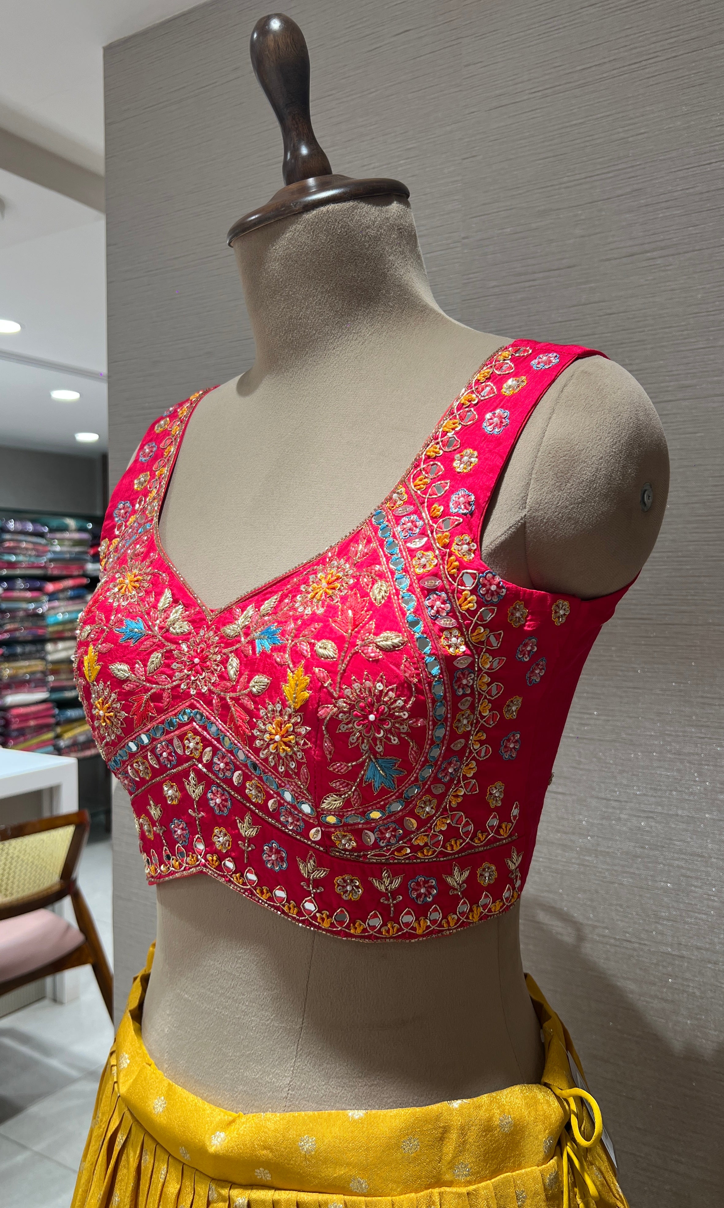 Pink and yellow Lehenga