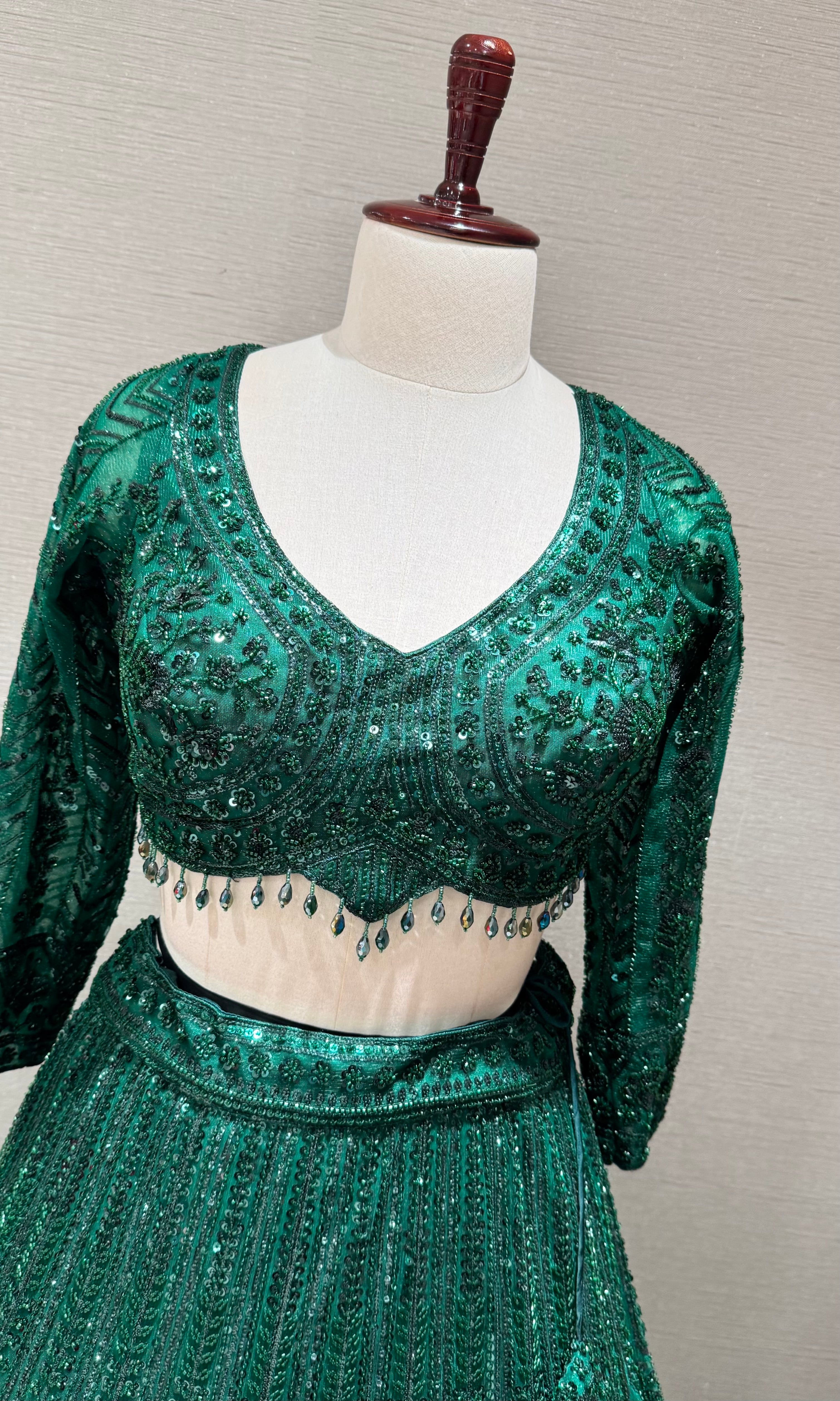 Dark Green Embellished Lehenga Choli Set
