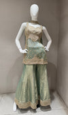 Sage Green Tissue silk Zari Mirror Short Kurti Sharara Set