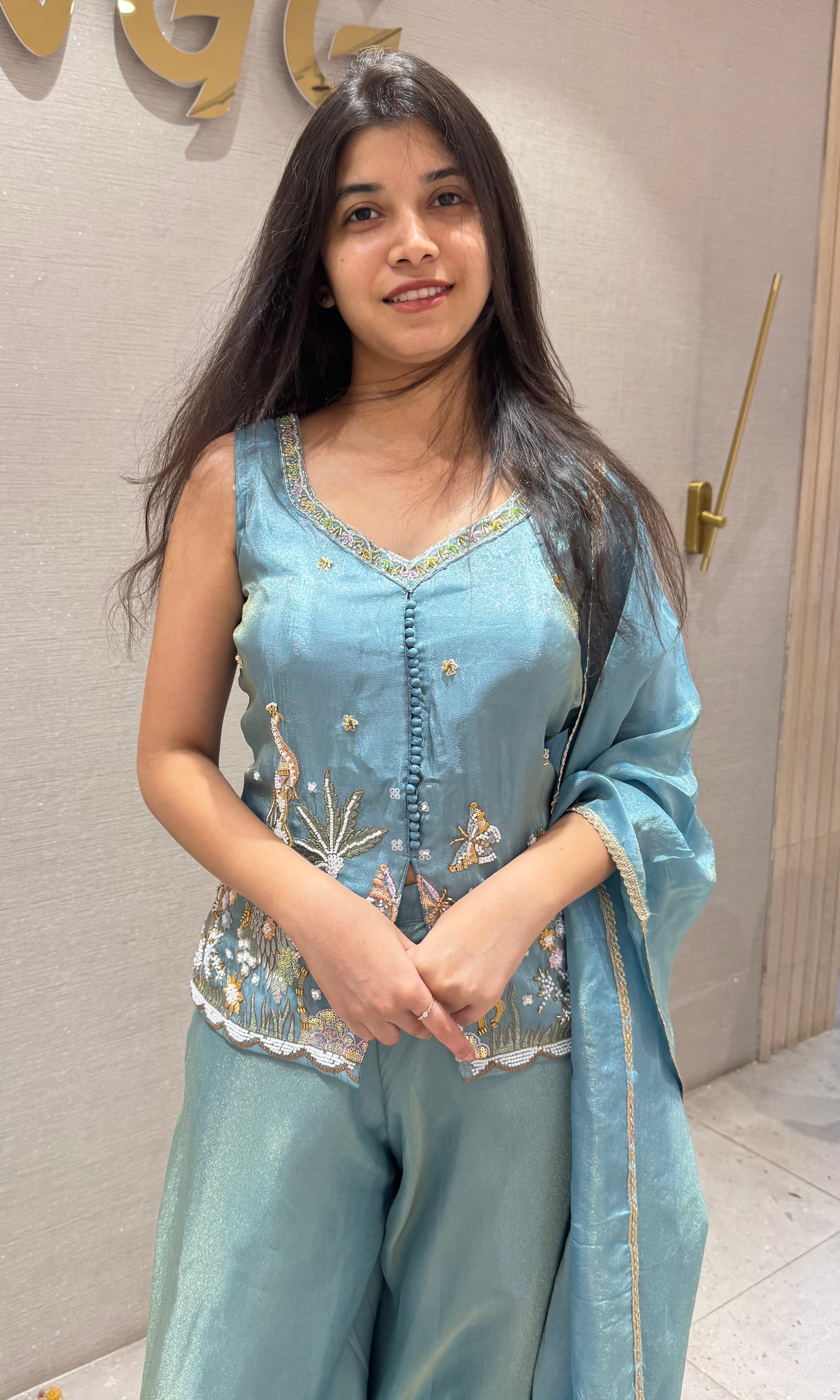Sea Blue Tissue Palazzo Set