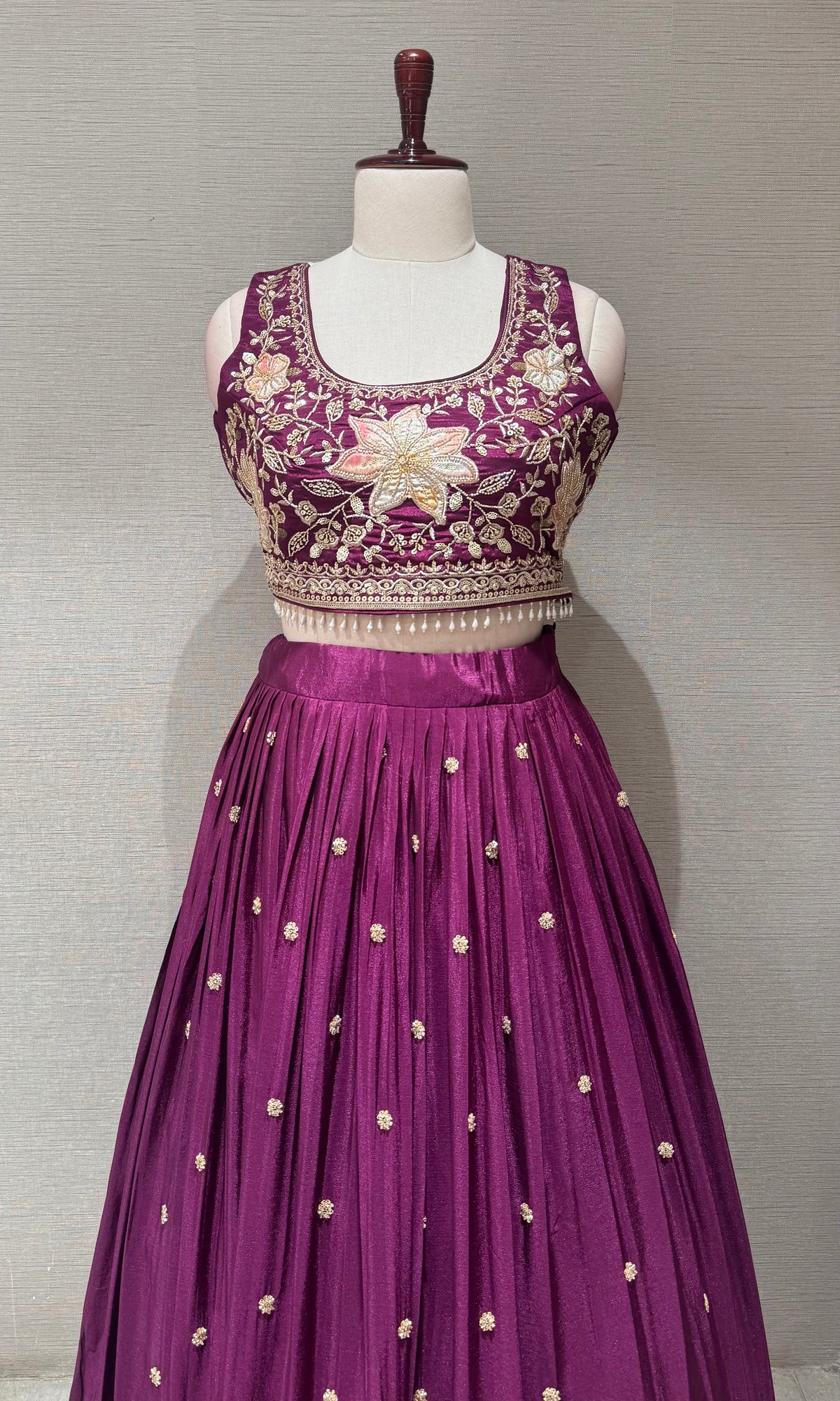 Wine Tissue silk Floral embroidered lehenga set