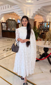 White CHIKANKARI ANARKALI kurta set