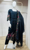 Black mul chanderi floral embroidery kurta set