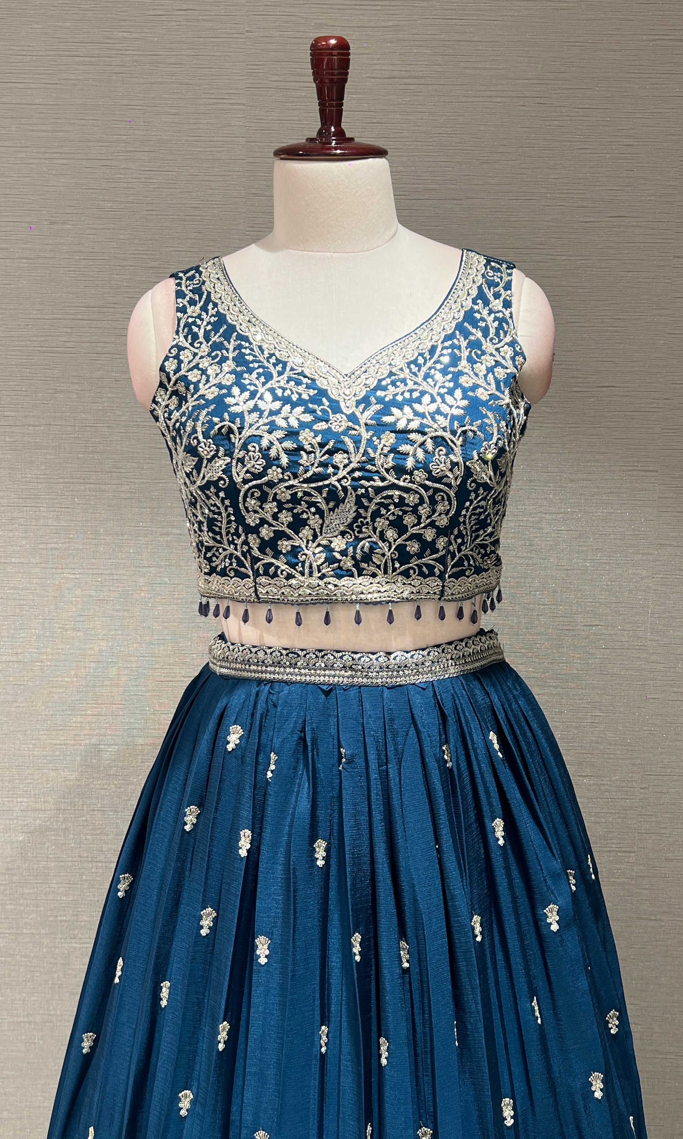 Blue Floral intricate Embroidery Lehenga