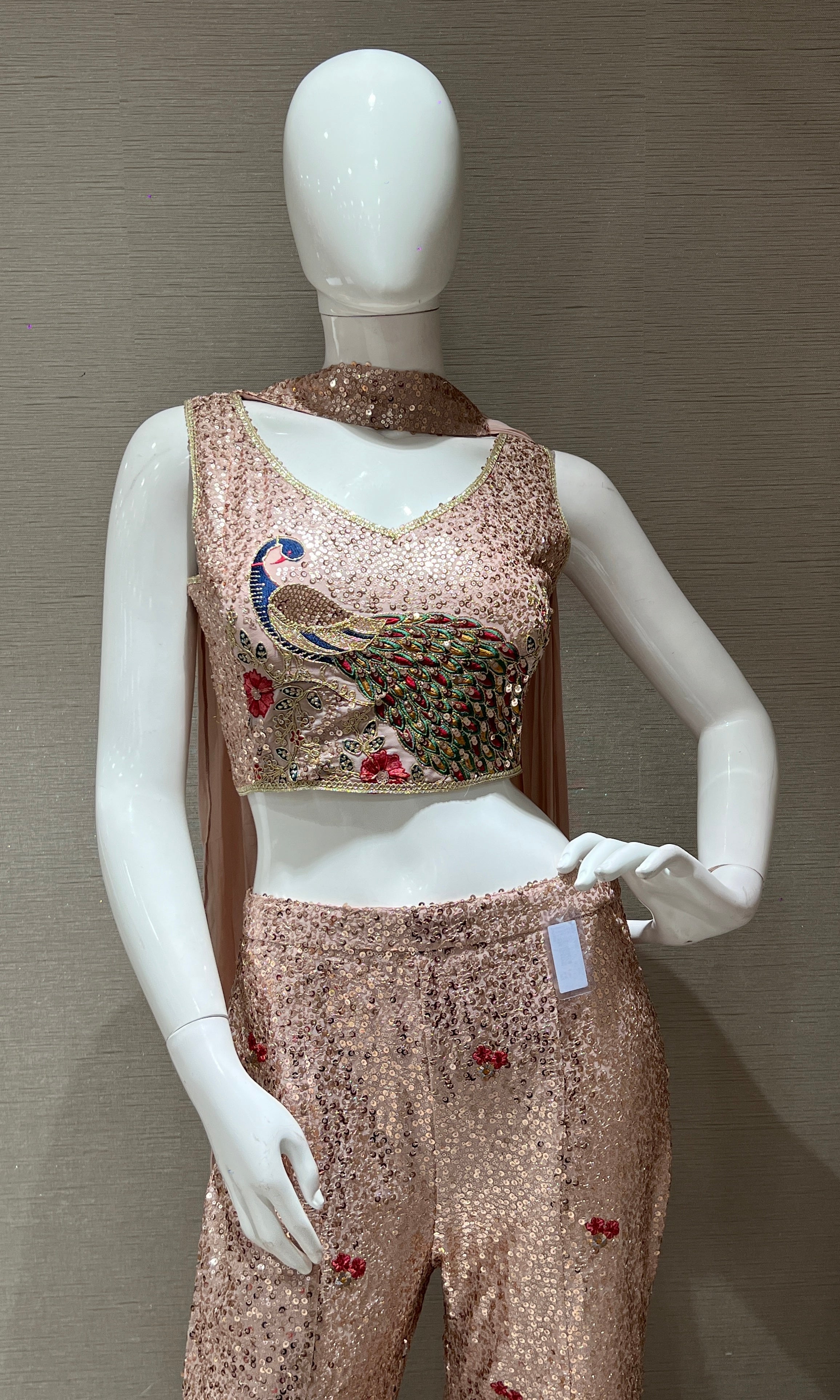 Rose Pink with Gold Sequin Sharara palazzo