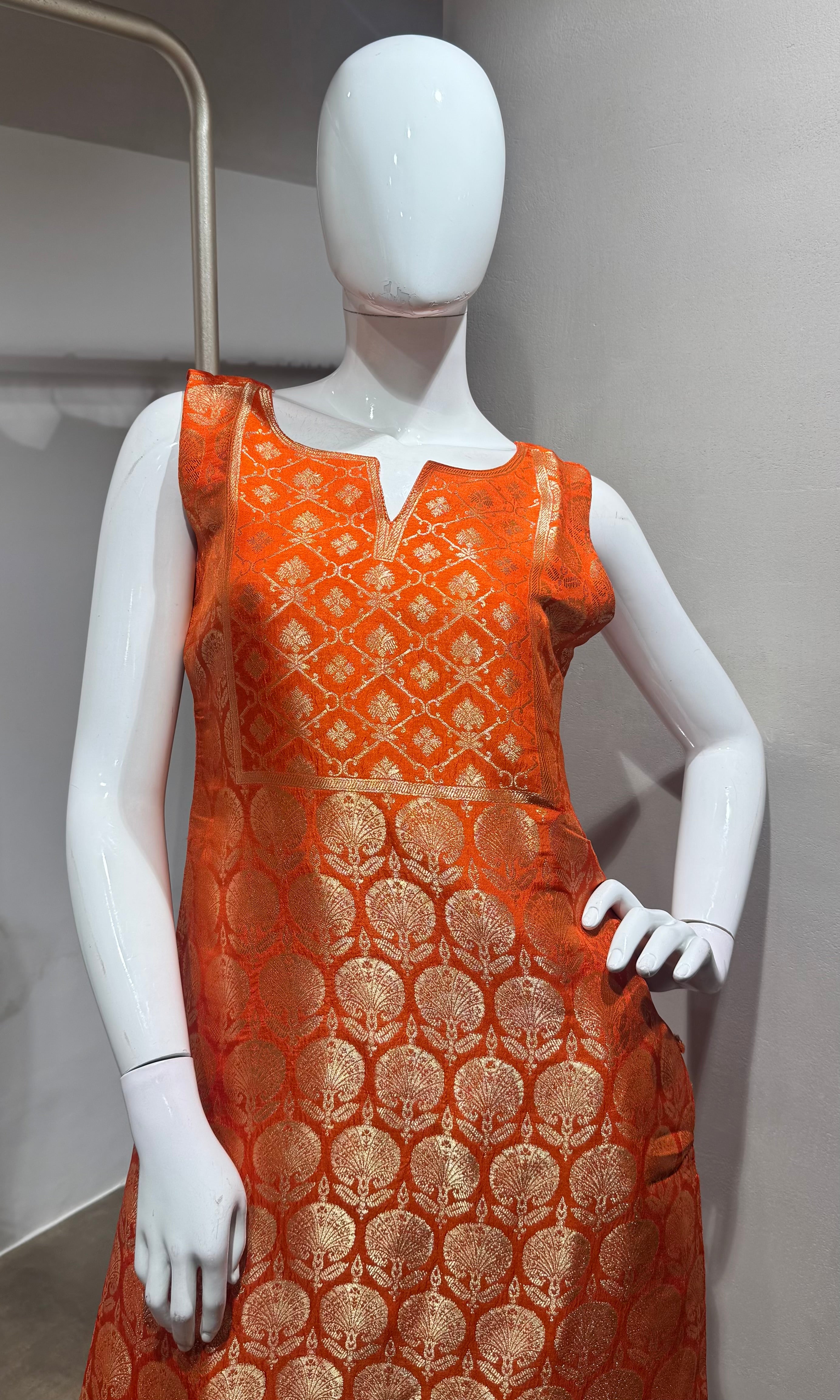 Orange golden banarasi kurta set