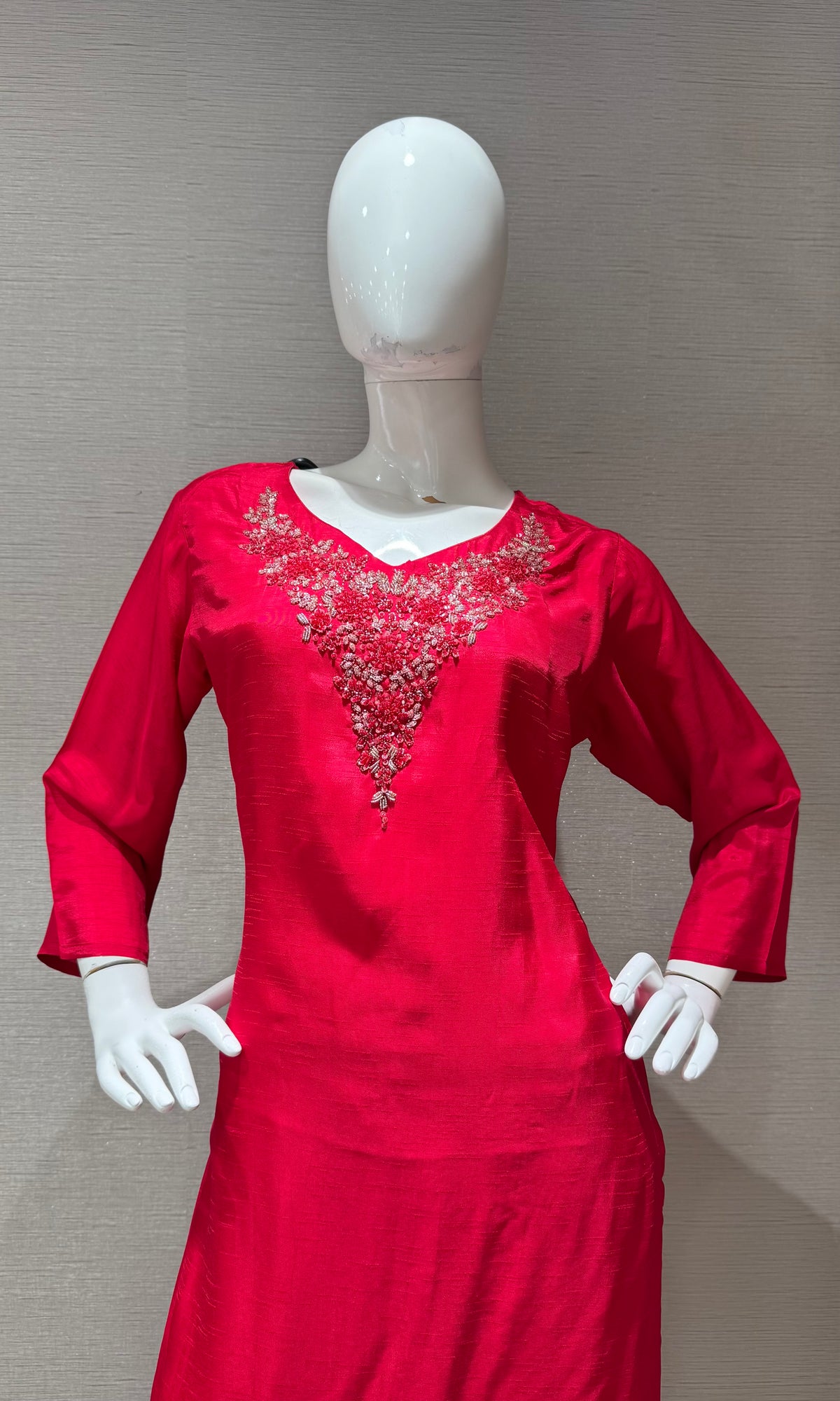 Red Mul Chanderi Kurta Set with Striped Dupatta