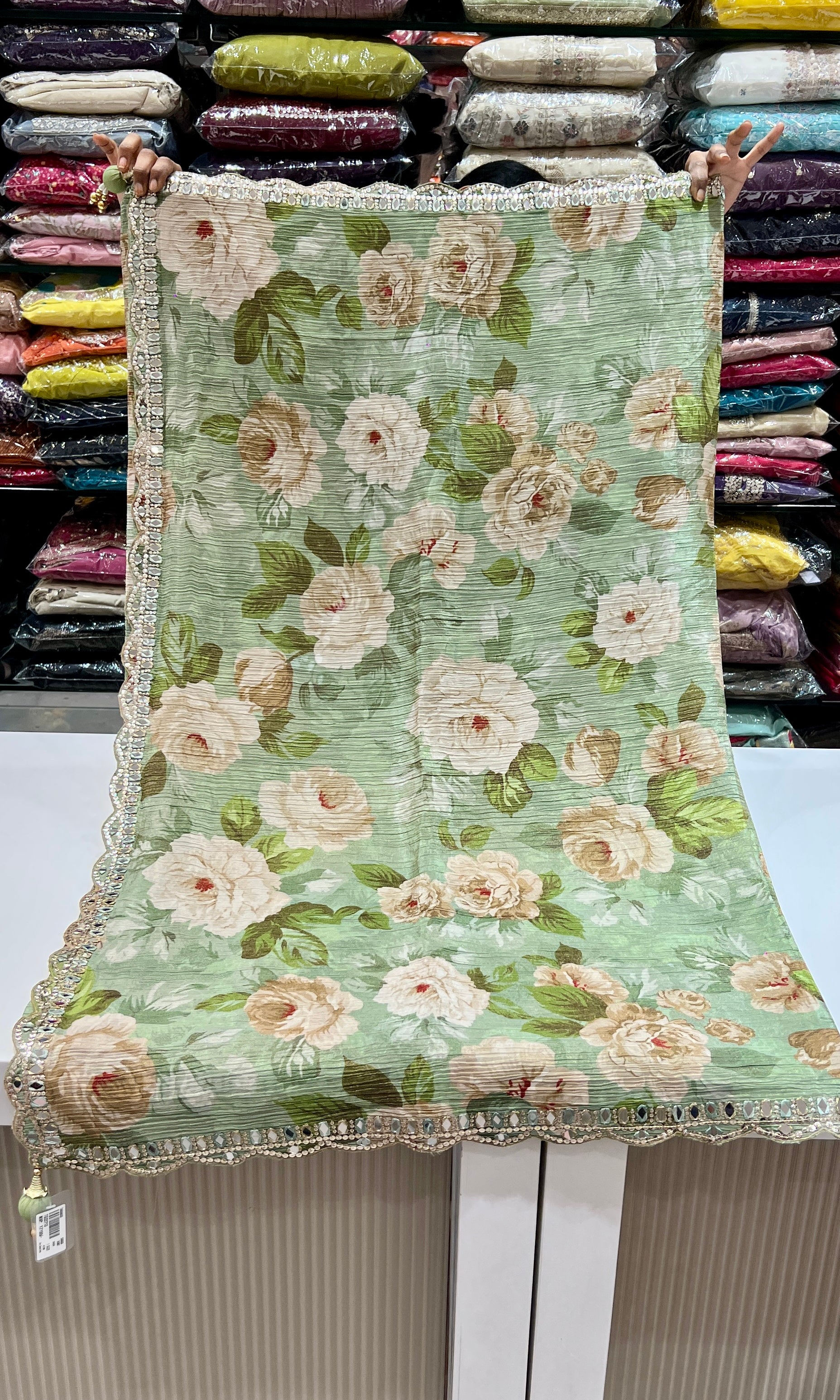 Green saree with ready blouse