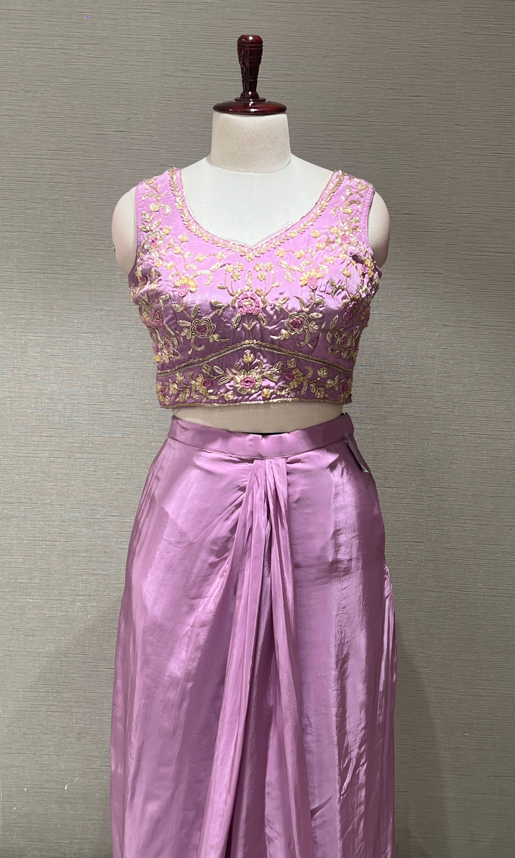 Lilac cape skirt with embroidered indo western dress